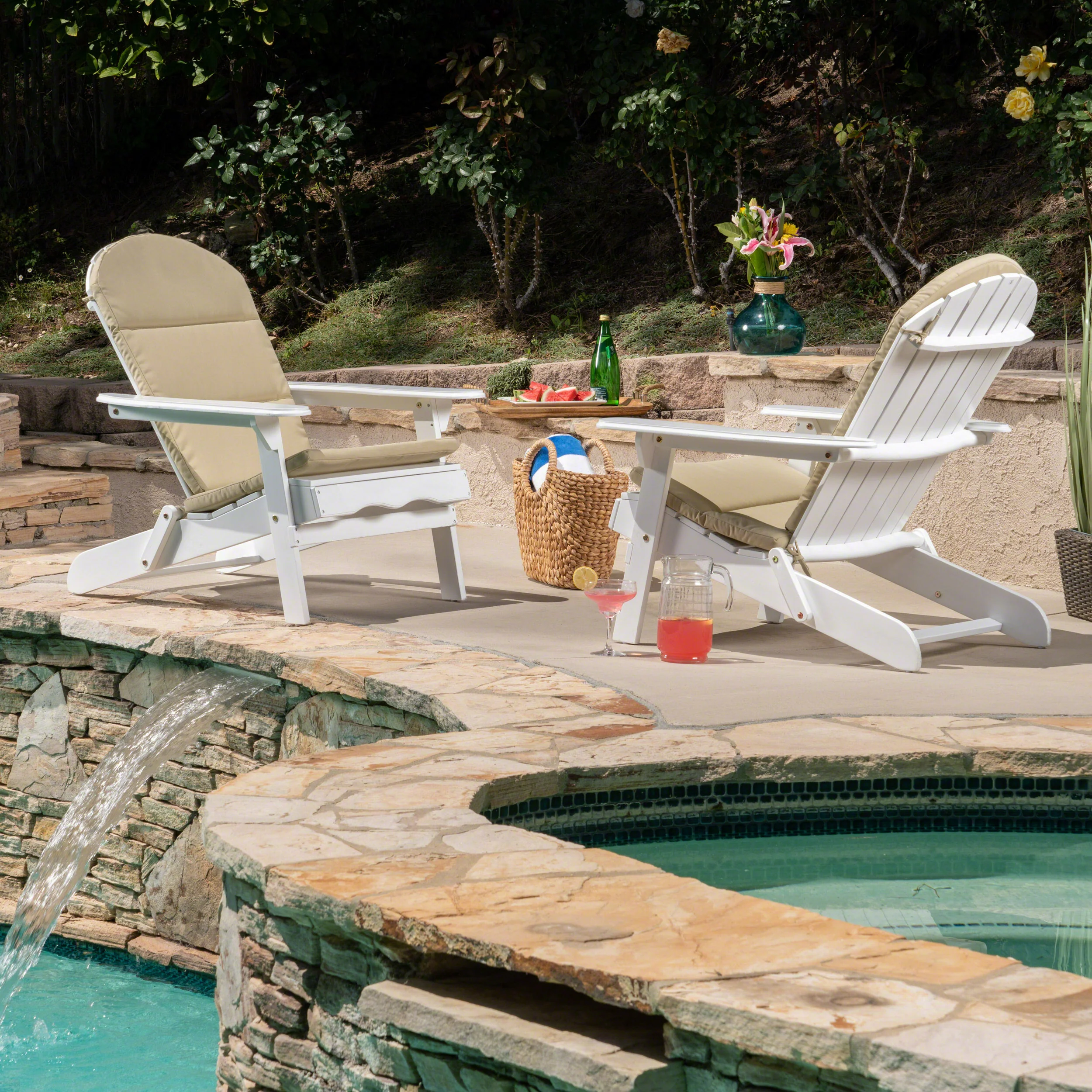 Amenda Outdoor Acacia Wood Folding Adirondack Chairs with Cushions - furnishings