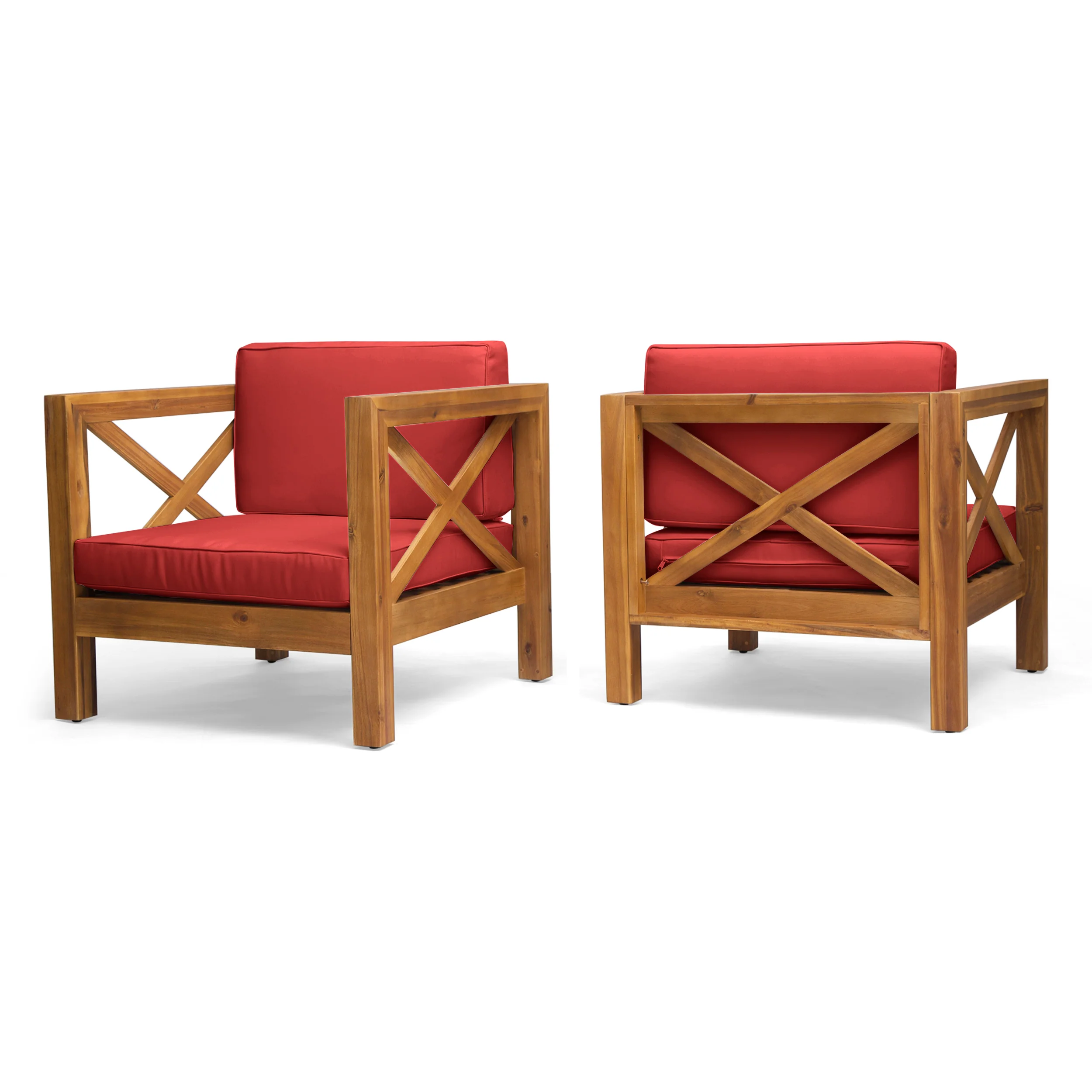 Indira Outdoor Acacia Wood Club Chairs with Cushions (Set of 2) - furnishings