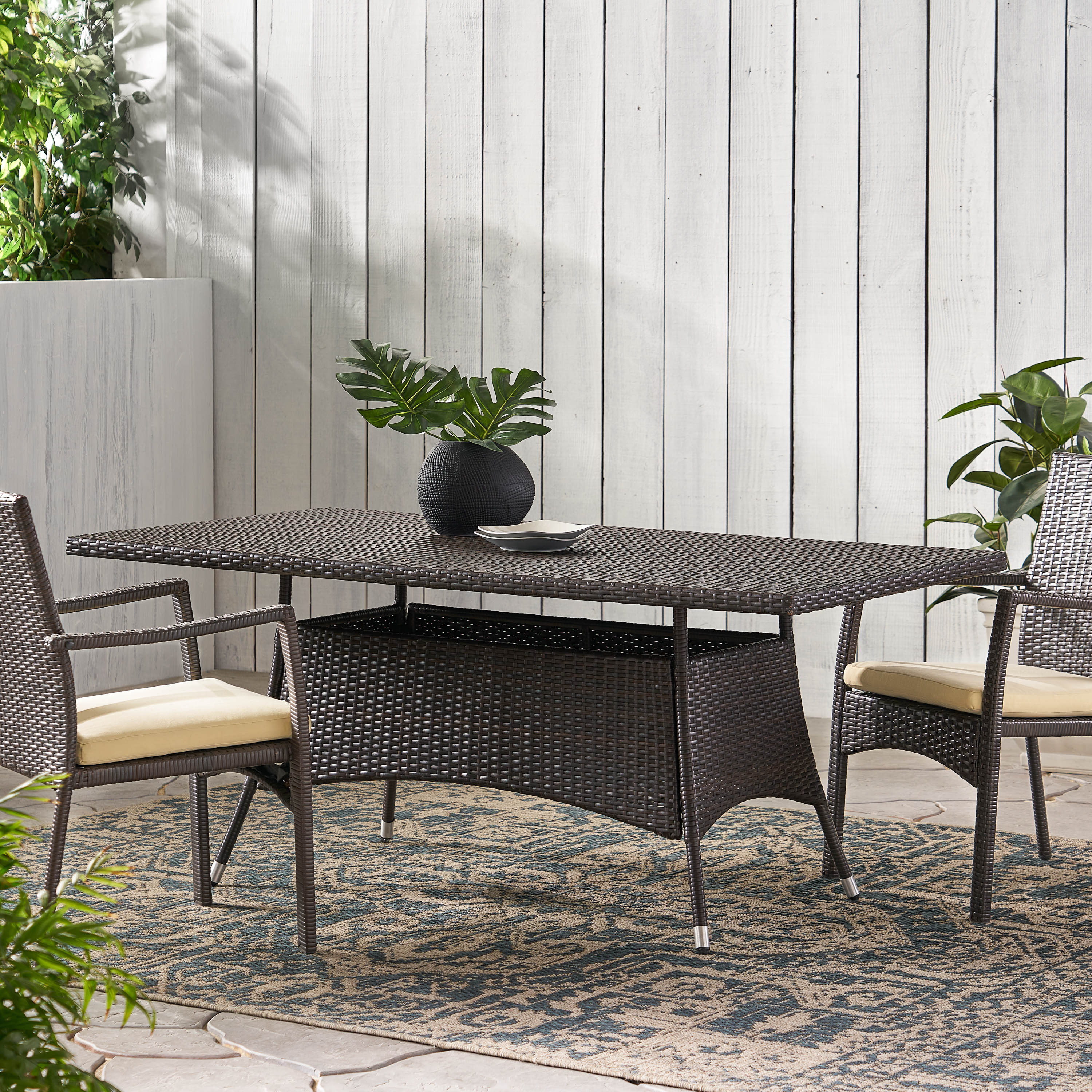 Manteo Rectangular Outdoor Wicker Dining Table - furnishings