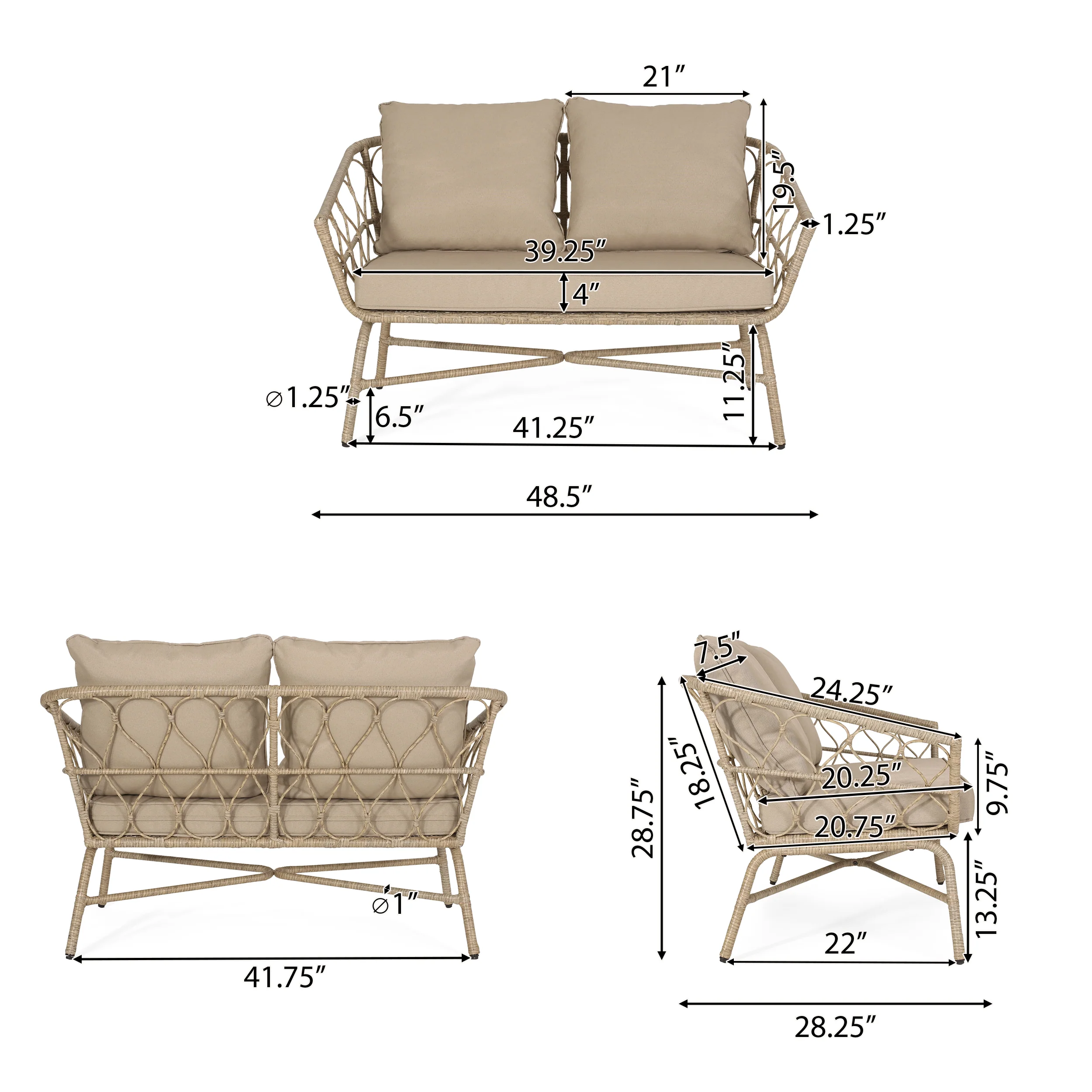 Colmar Outdoor Wicker Loveseat and Coffee Table Set, Light Brown and Beige - furnishings