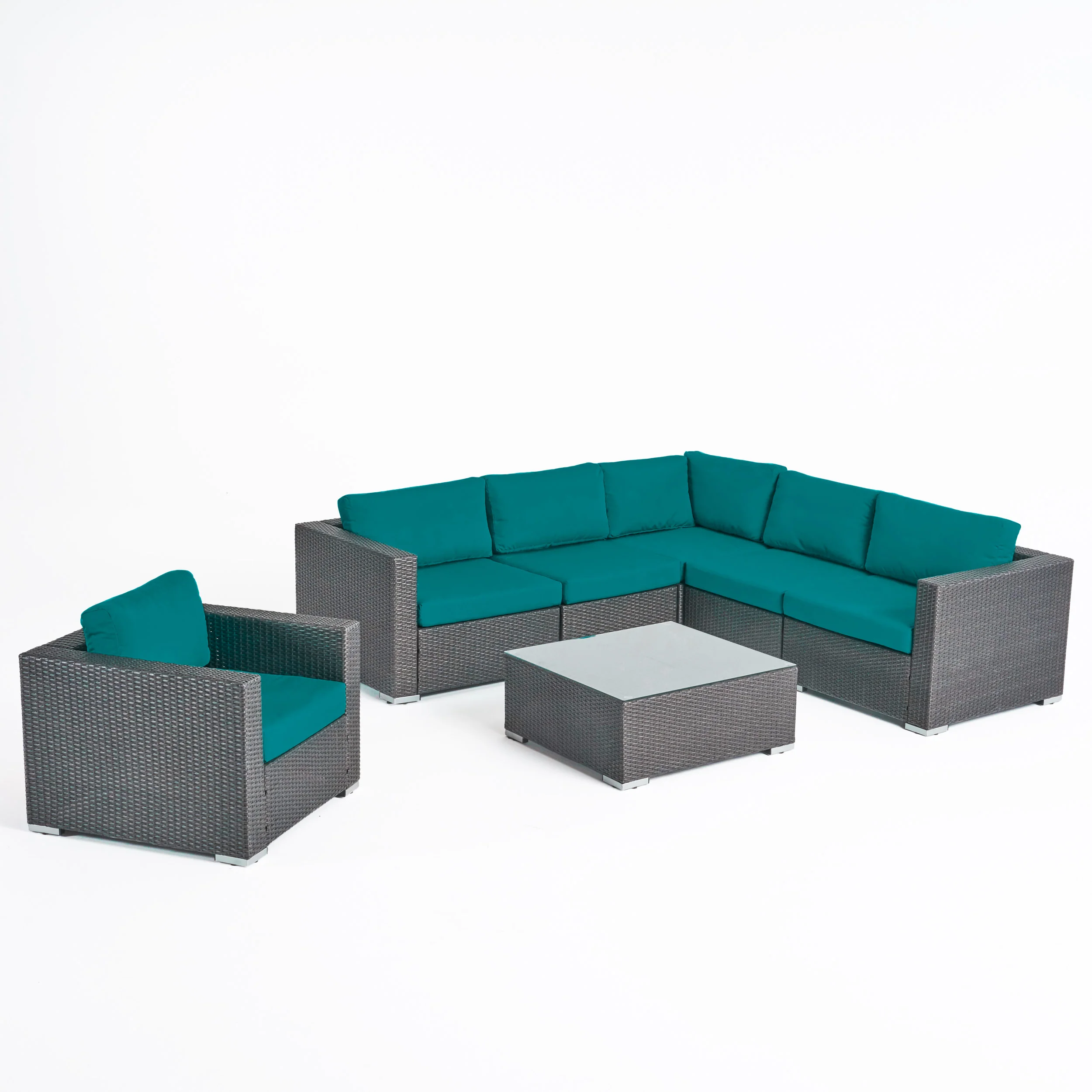 Kyra Outdoor 6 Seater Wicker Sectional Sofa Set with Sunbrella Cushions - furnishings