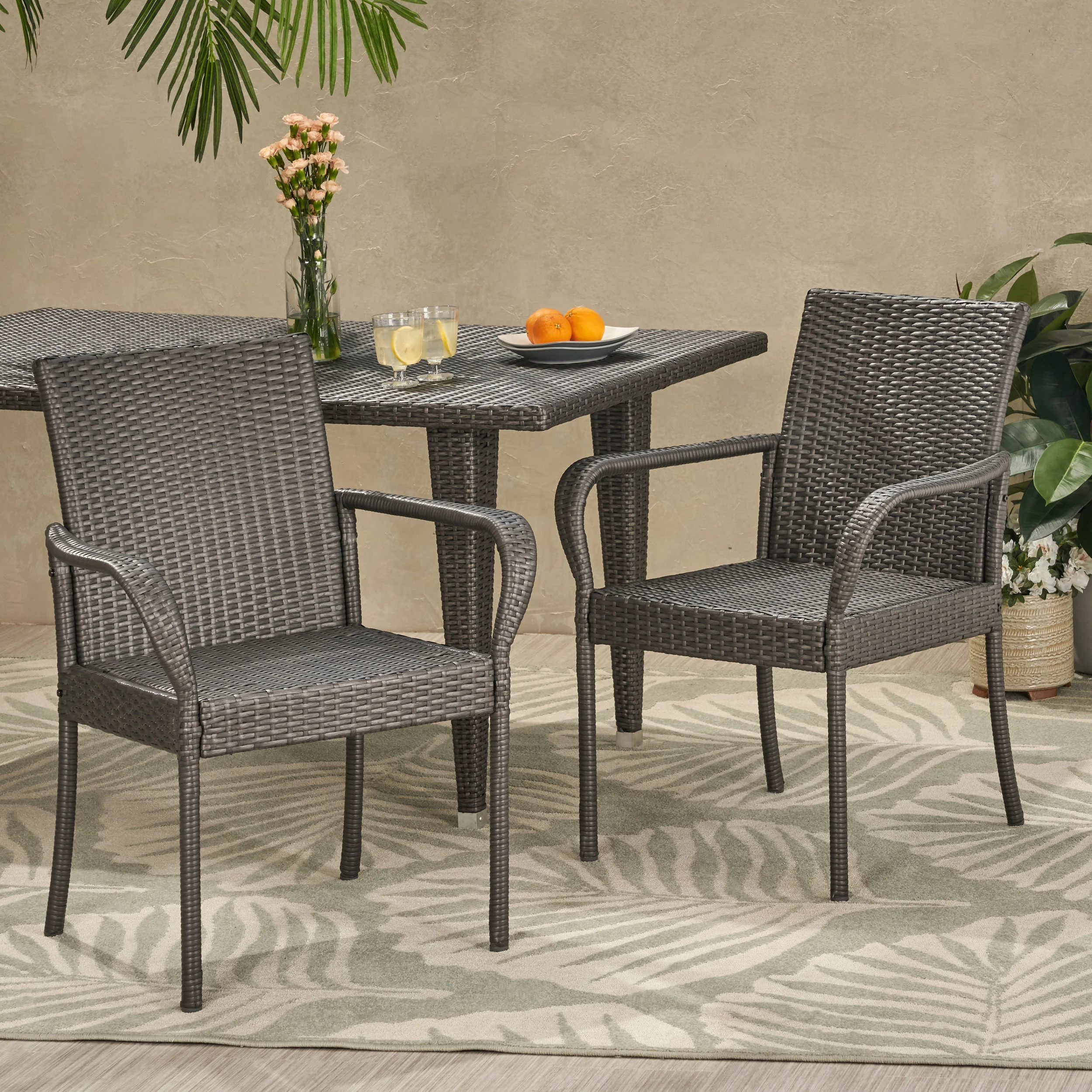Bannon Outdoor Contemporary Wicker Dining Chair (Set of 2) - furnishings