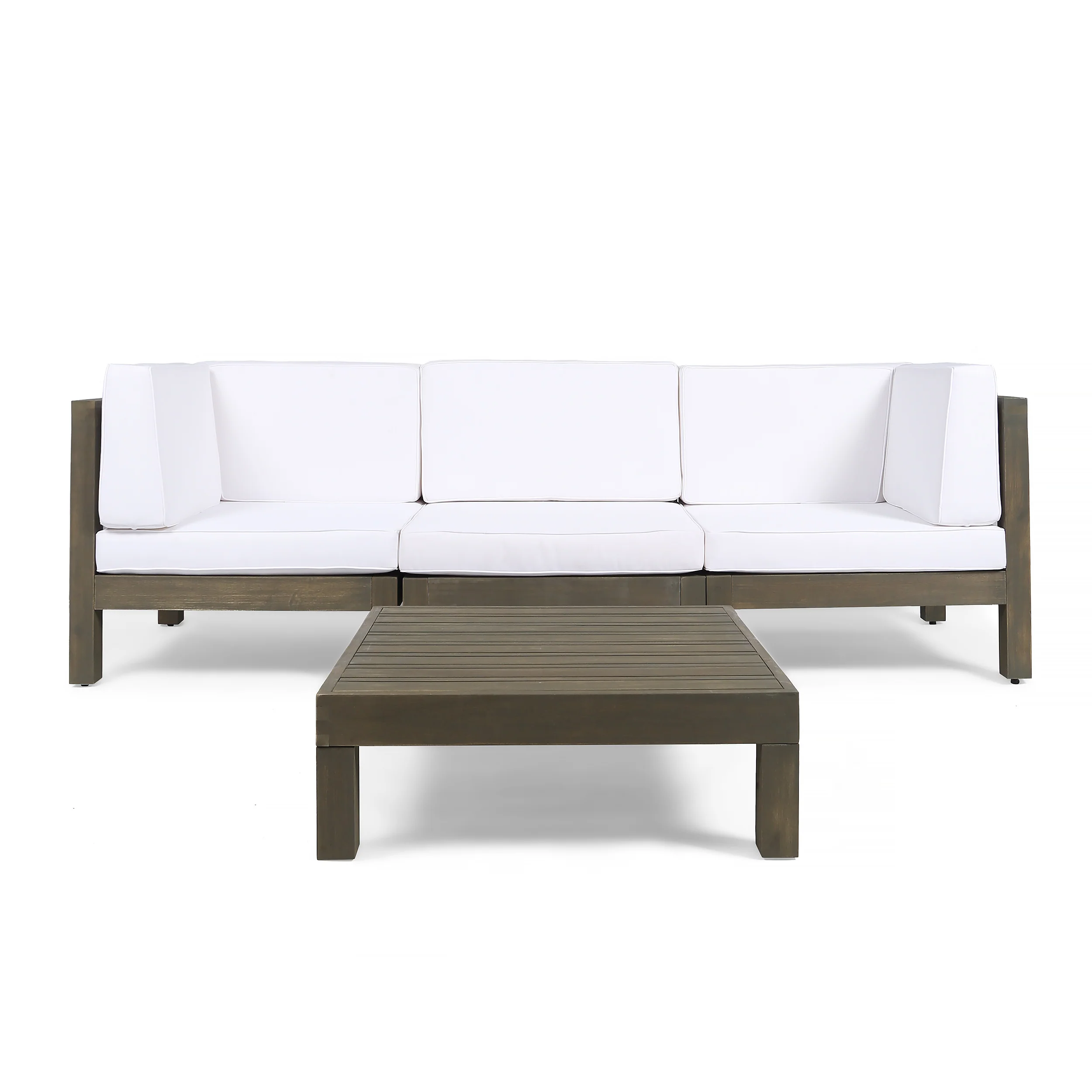 Keith Outdoor Sectional Sofa Set with Coffee Table  3-Seater  Acacia Wood  Water-Resistant Cushions - furnishings