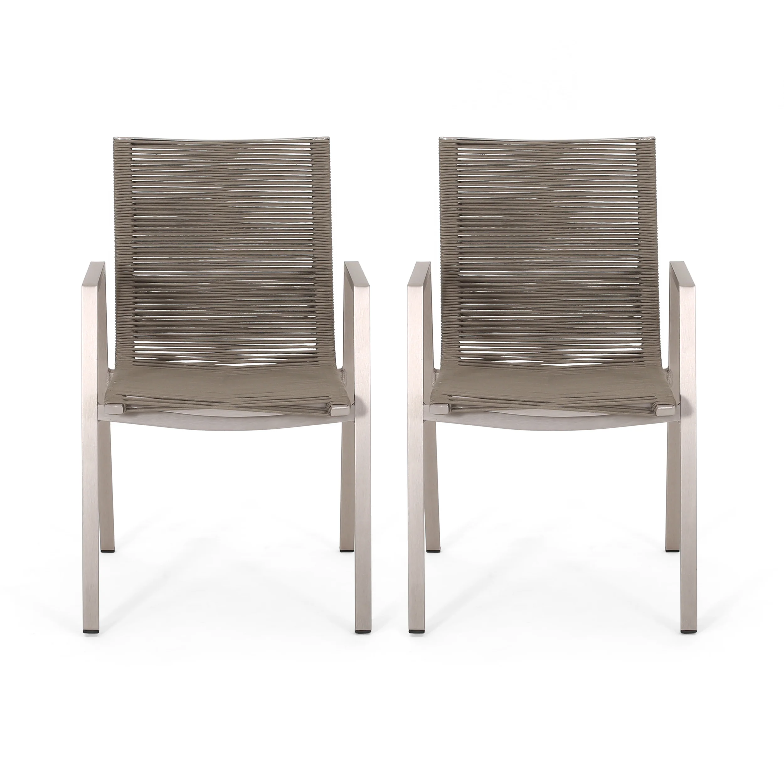 Kalli Outdoor Modern Aluminum Dining Chair with Rope Seat (Set of 2) - furnishings
