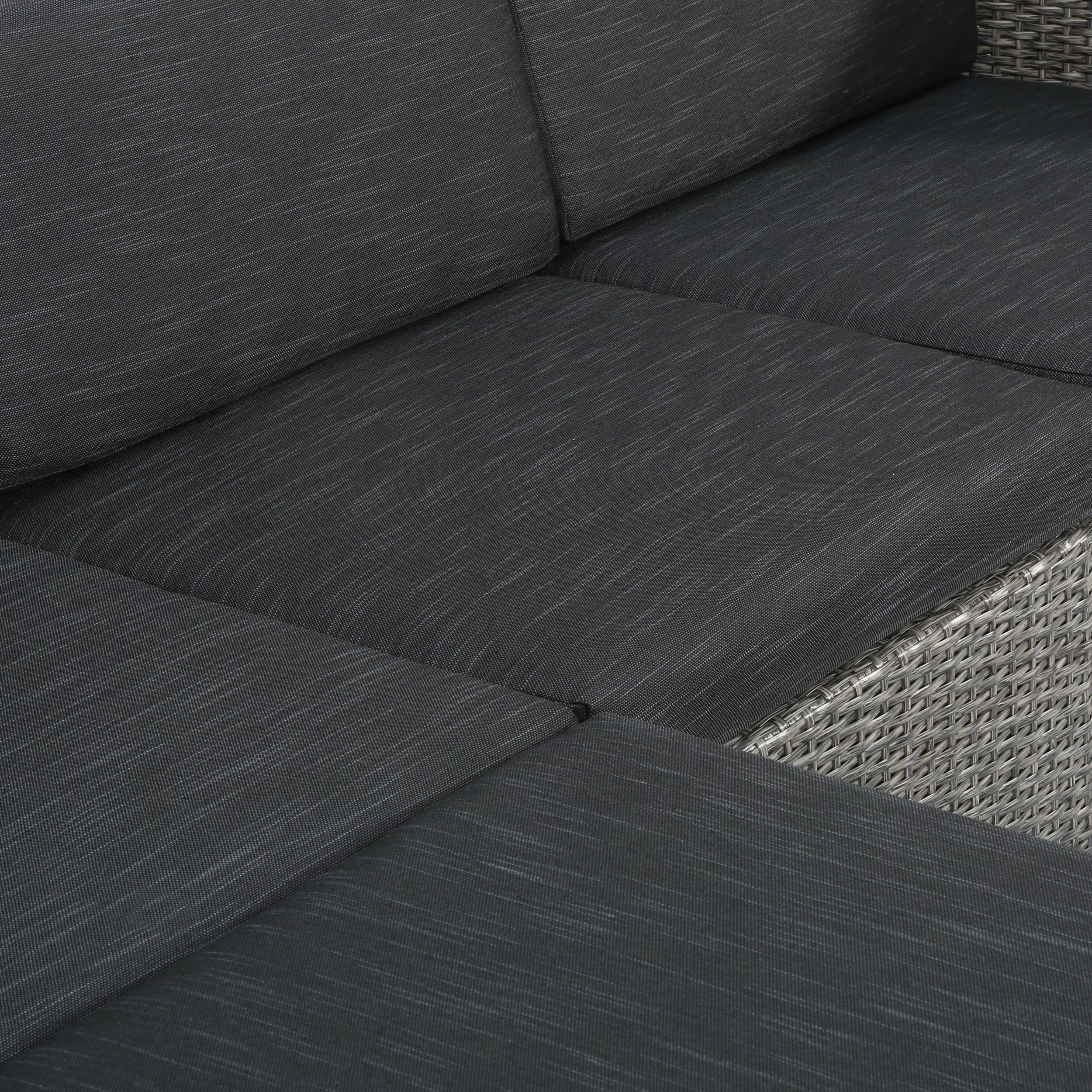 Buzz Outdoor 4 Seater Wicker L-Shaped Sectional Sofa Set with Cushions, Mixed Black with Dark Grey Cushions - furnishings