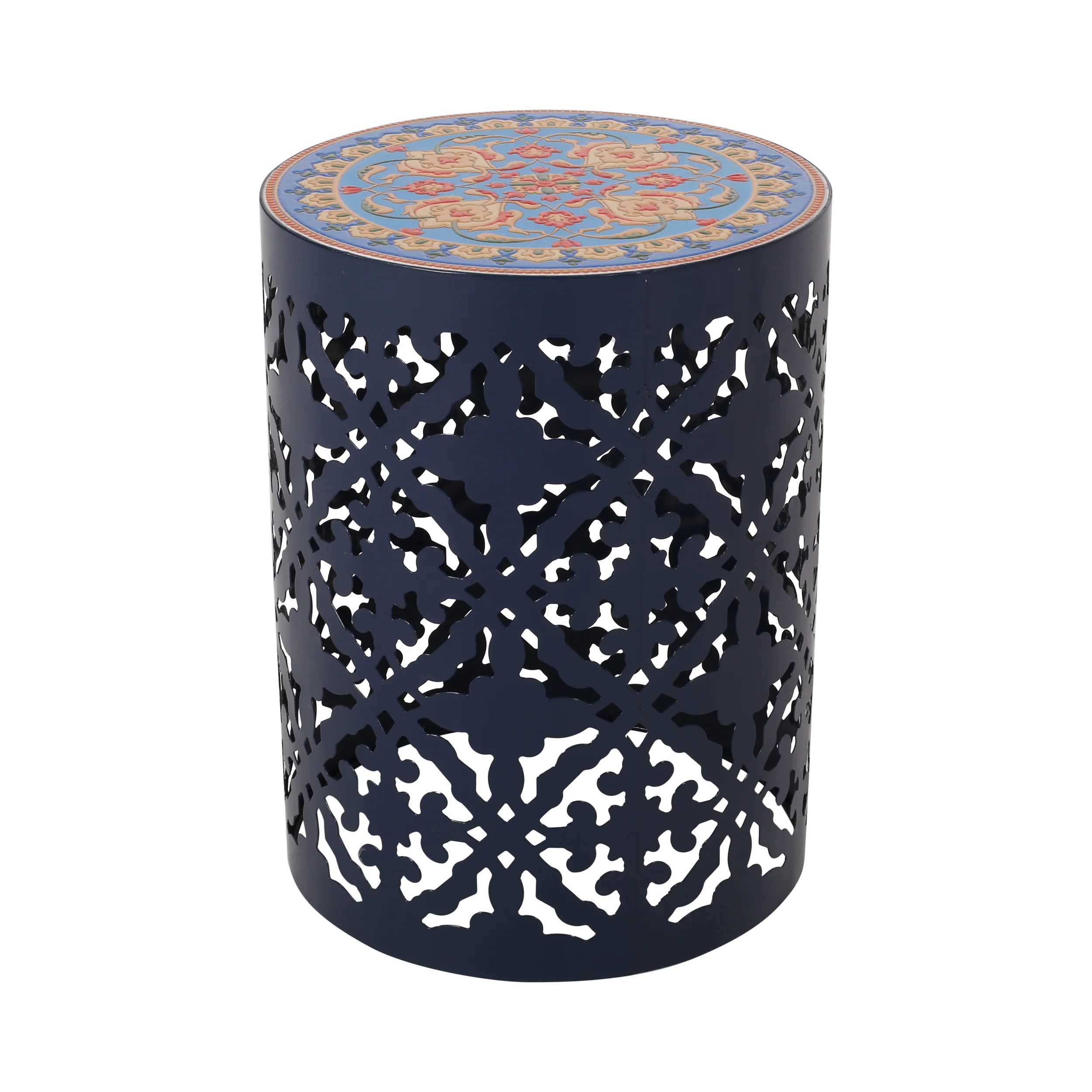 Kenzi Outdoor Lace Cut Side Table with Tile Top - furnishings