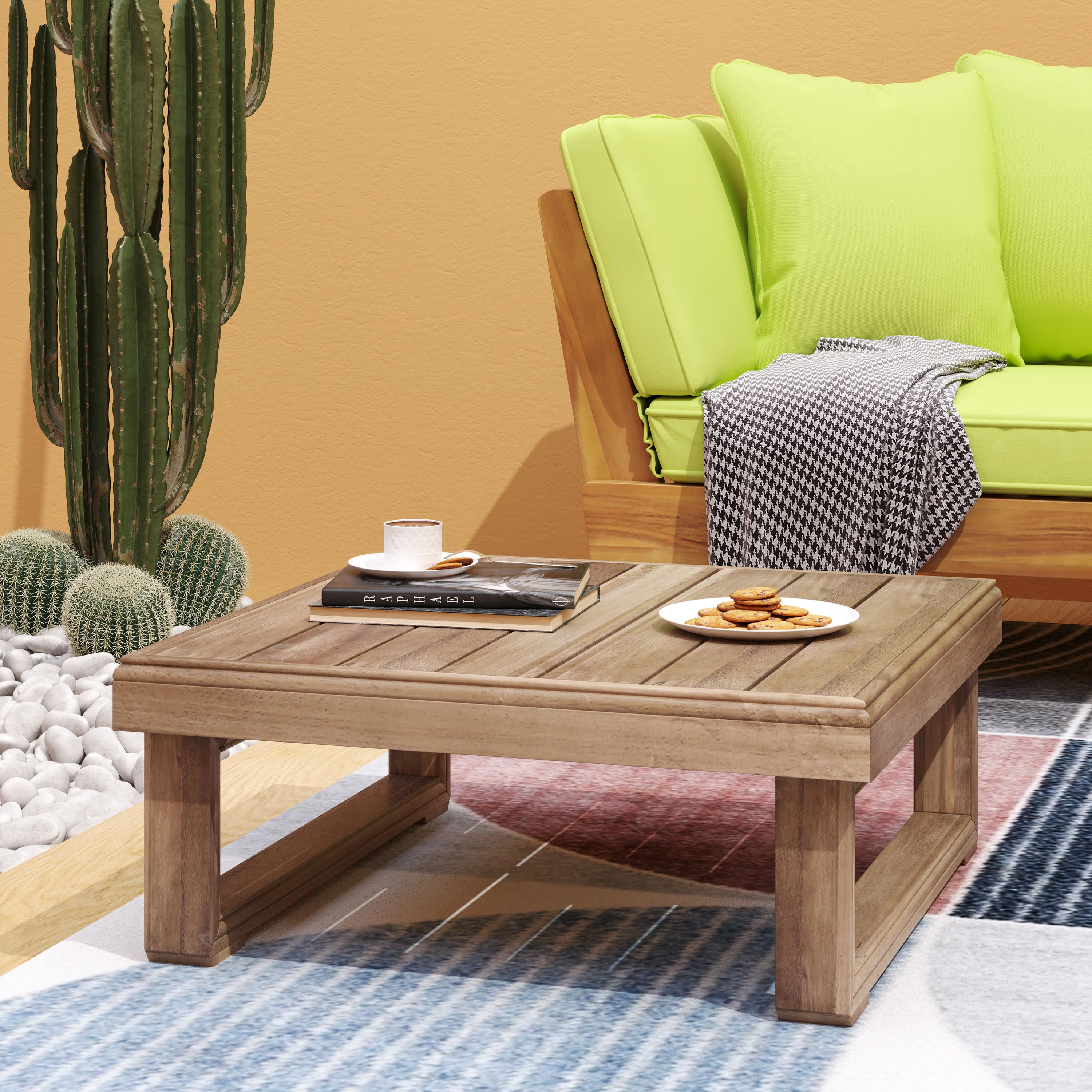Andrae Outdoor Acacia Wood Square Coffee Table, Brown Wash - furnishings