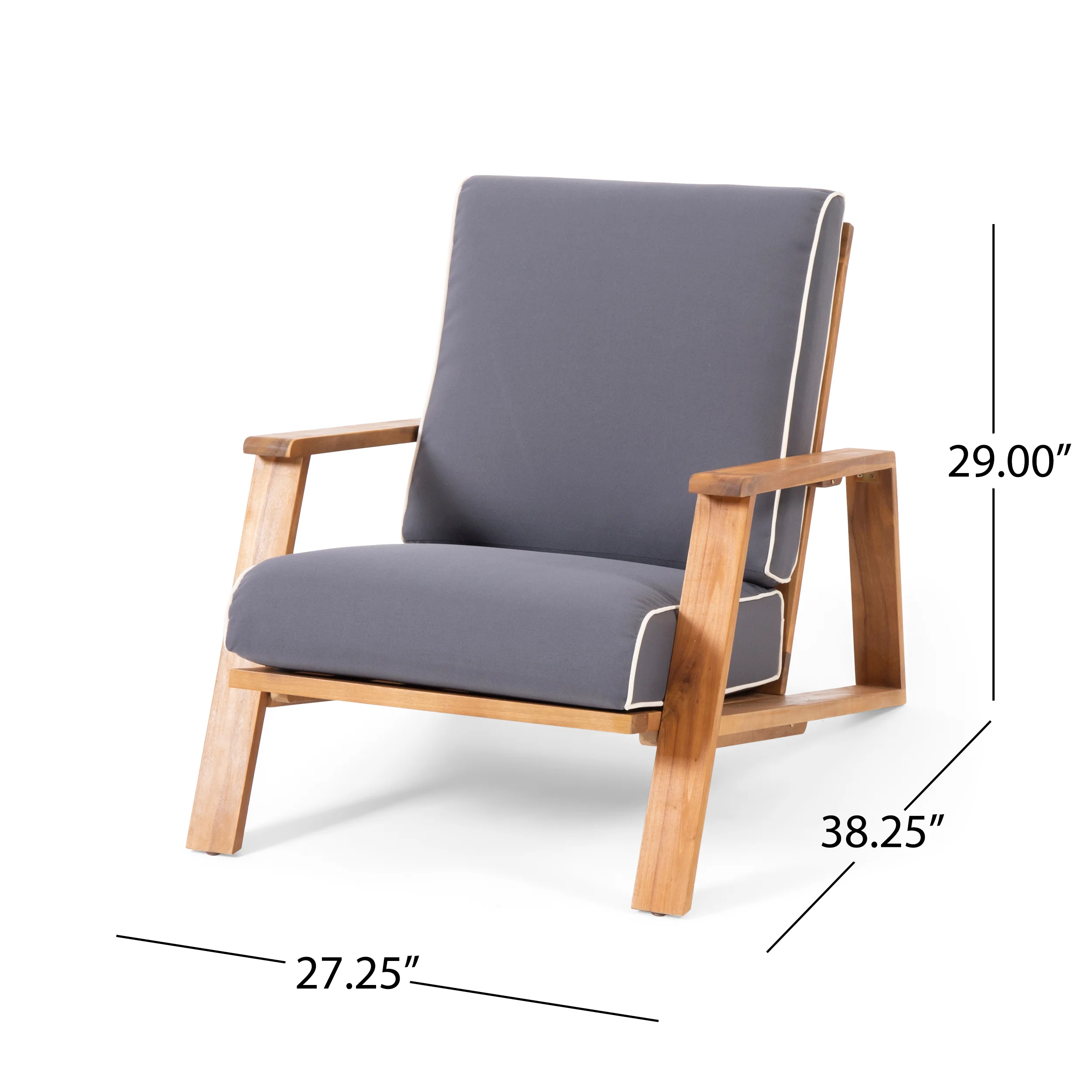 Youssef Outdoor Acacia Wood Club Chair with Cushion - furnishings