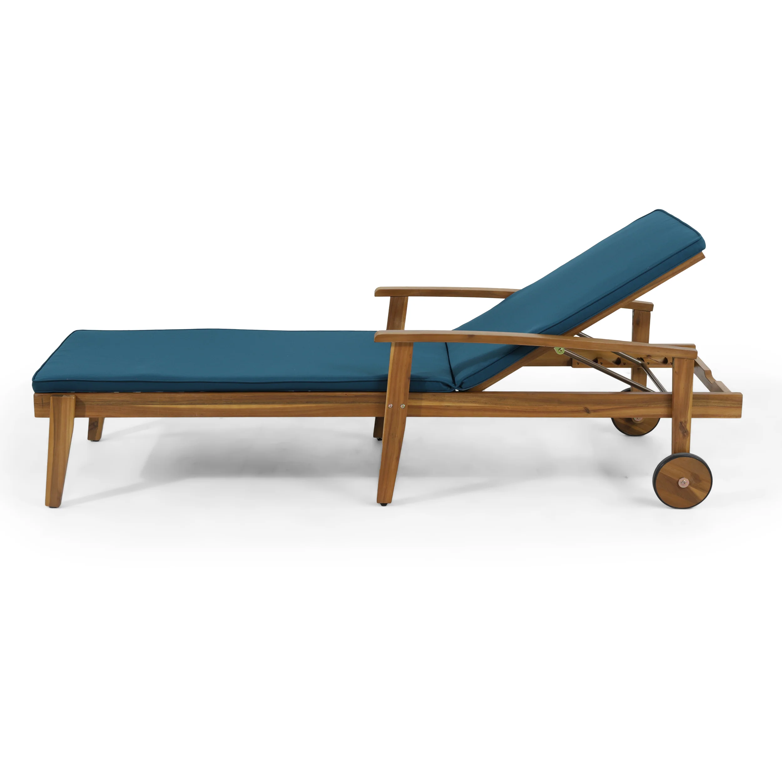 Lucknow Outdoor Acacia Wood Chaise Lounge with Water Resistant Cushion - furnishings