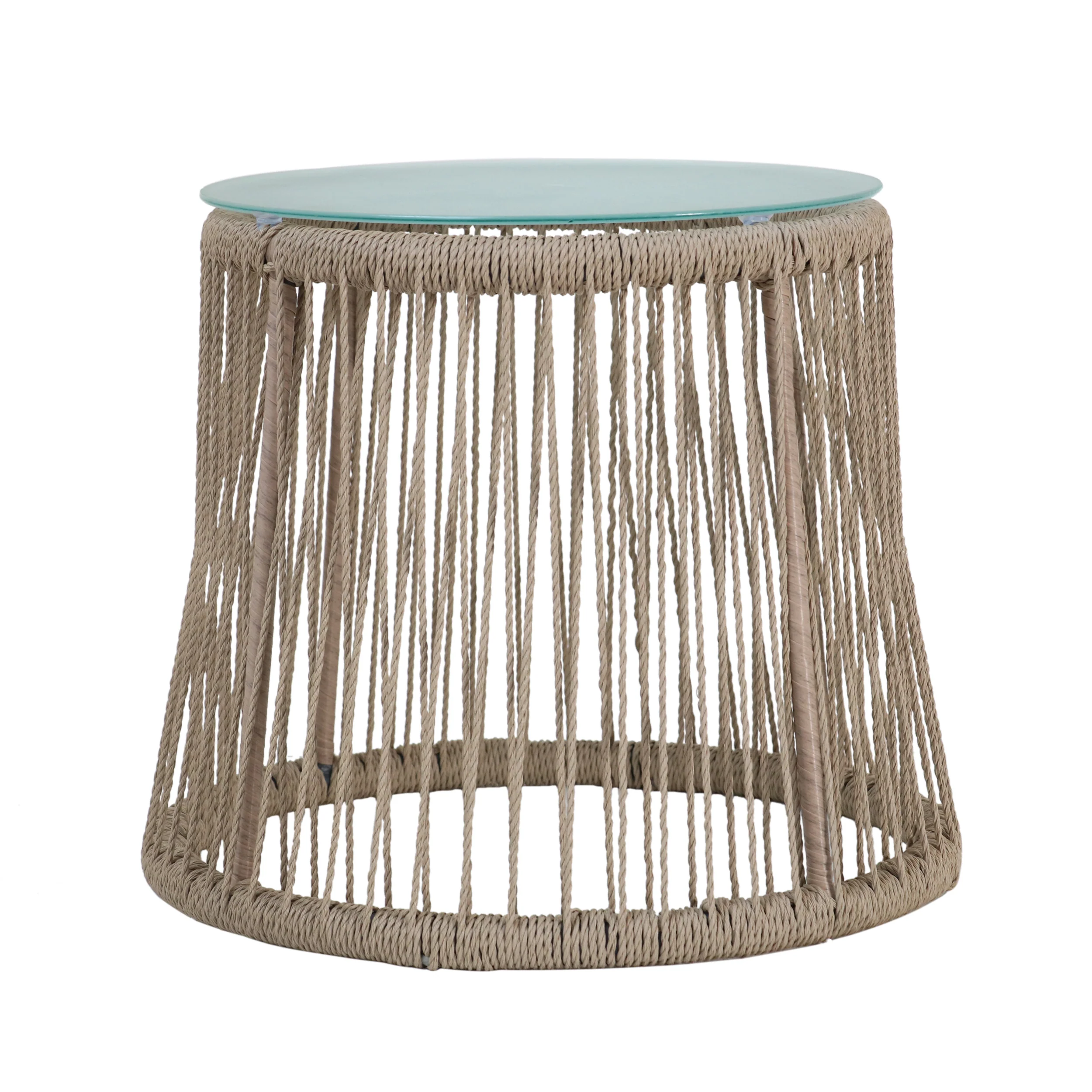 Karen Outdoor Side Table, Steel and Rope, Tempered Glass Table Top, Boho - furnishings