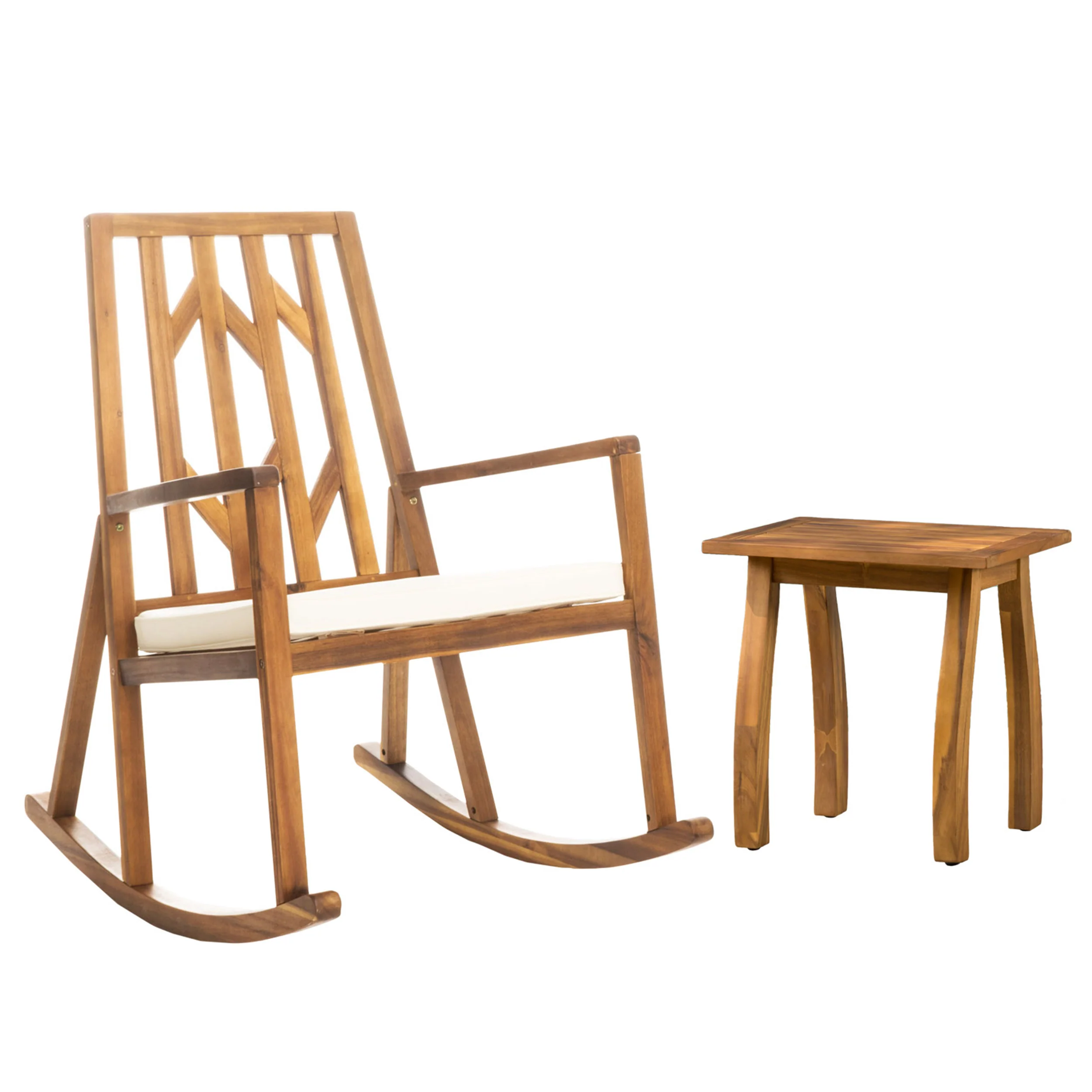 Noble Outdoor Geometric Teak Acacia Wood Rocking Chair with Accent Table - furnishings