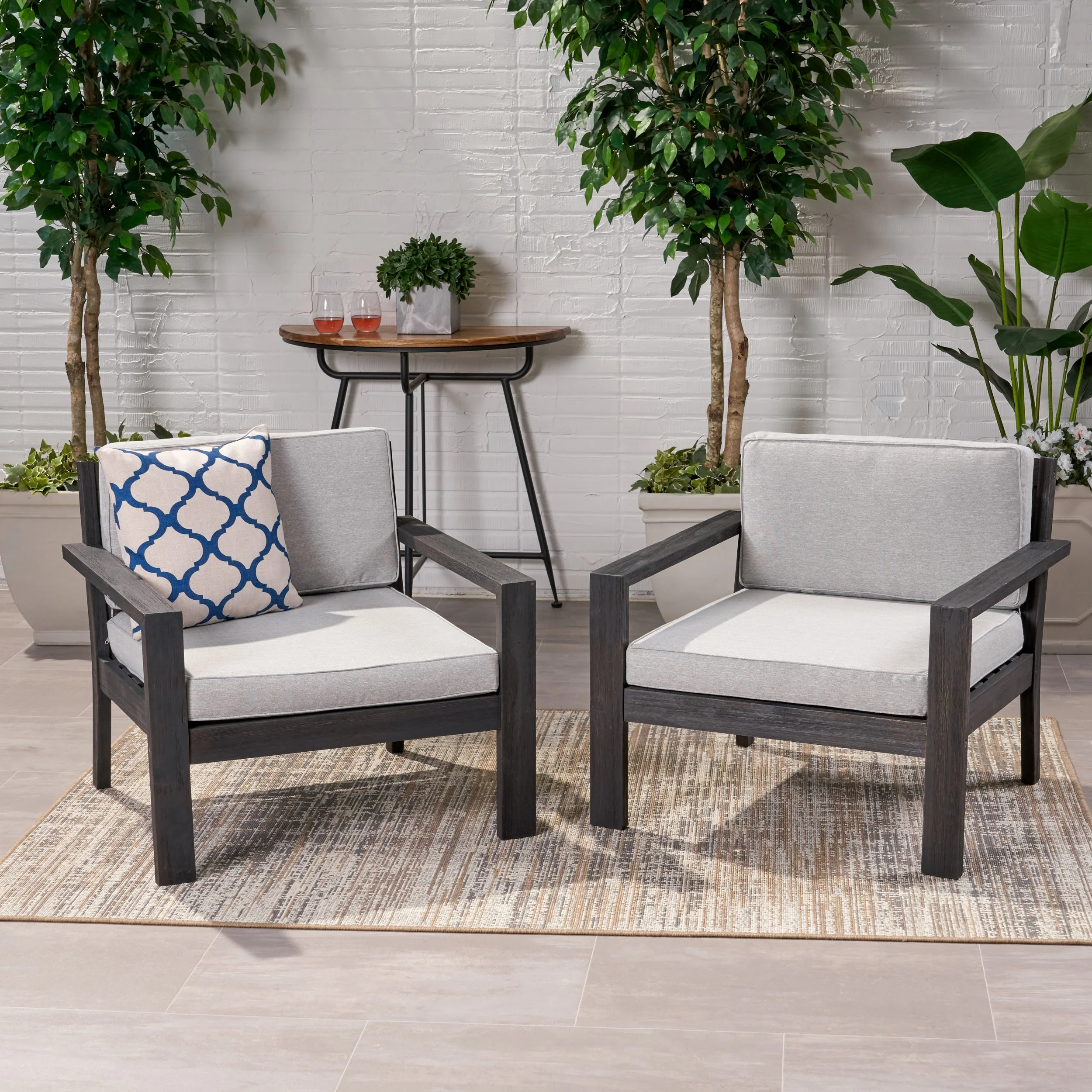 Susan Outdoor Acacia Wood Club Chairs with Cushions (Set of 2) - furnishings