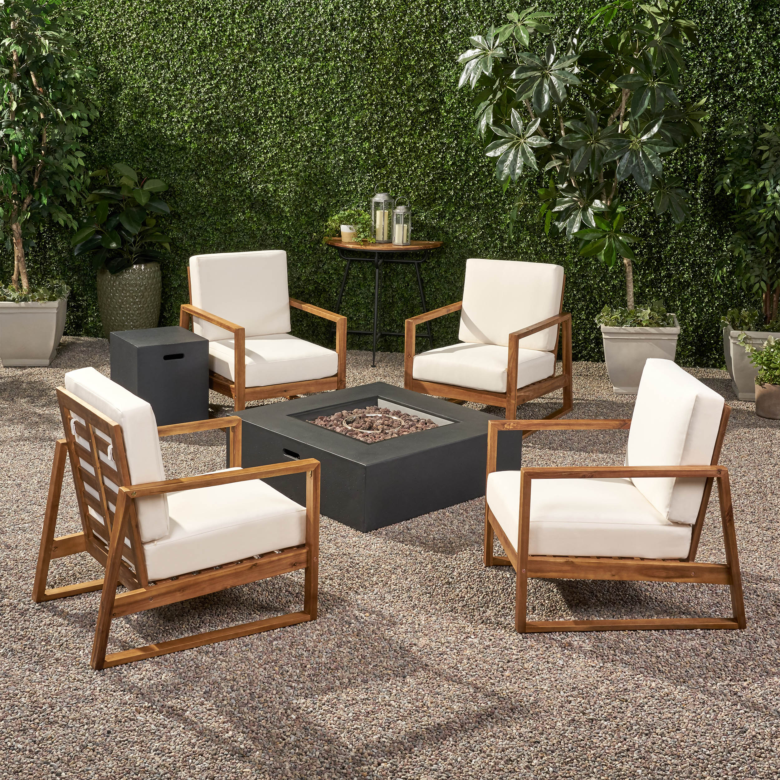 Marlee Outdoor 4 Seater Chat Set with Fire Pit - furnishings