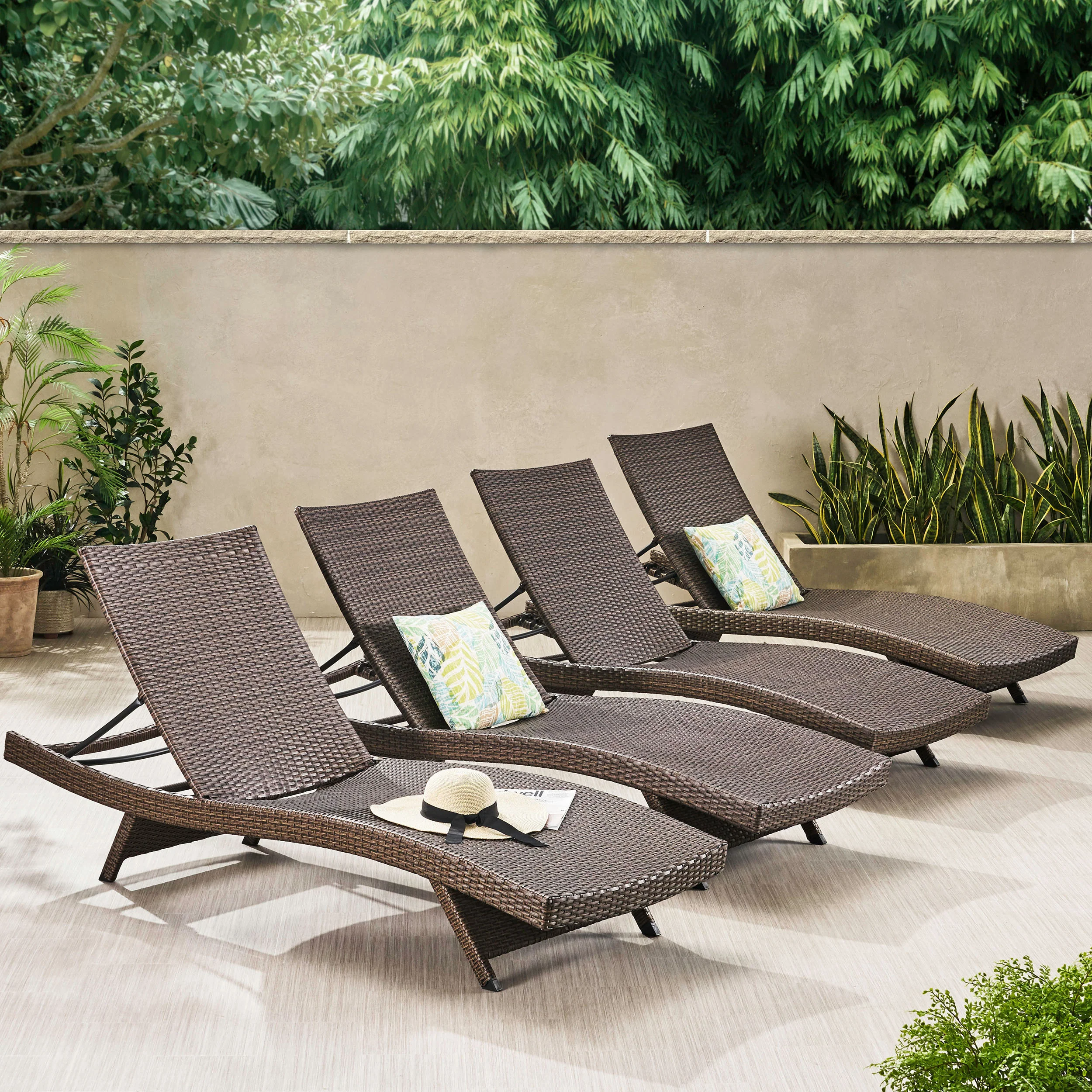 Thira Outdoor Modern Adjustable Wicker Chaise Lounge Chair - furnishings