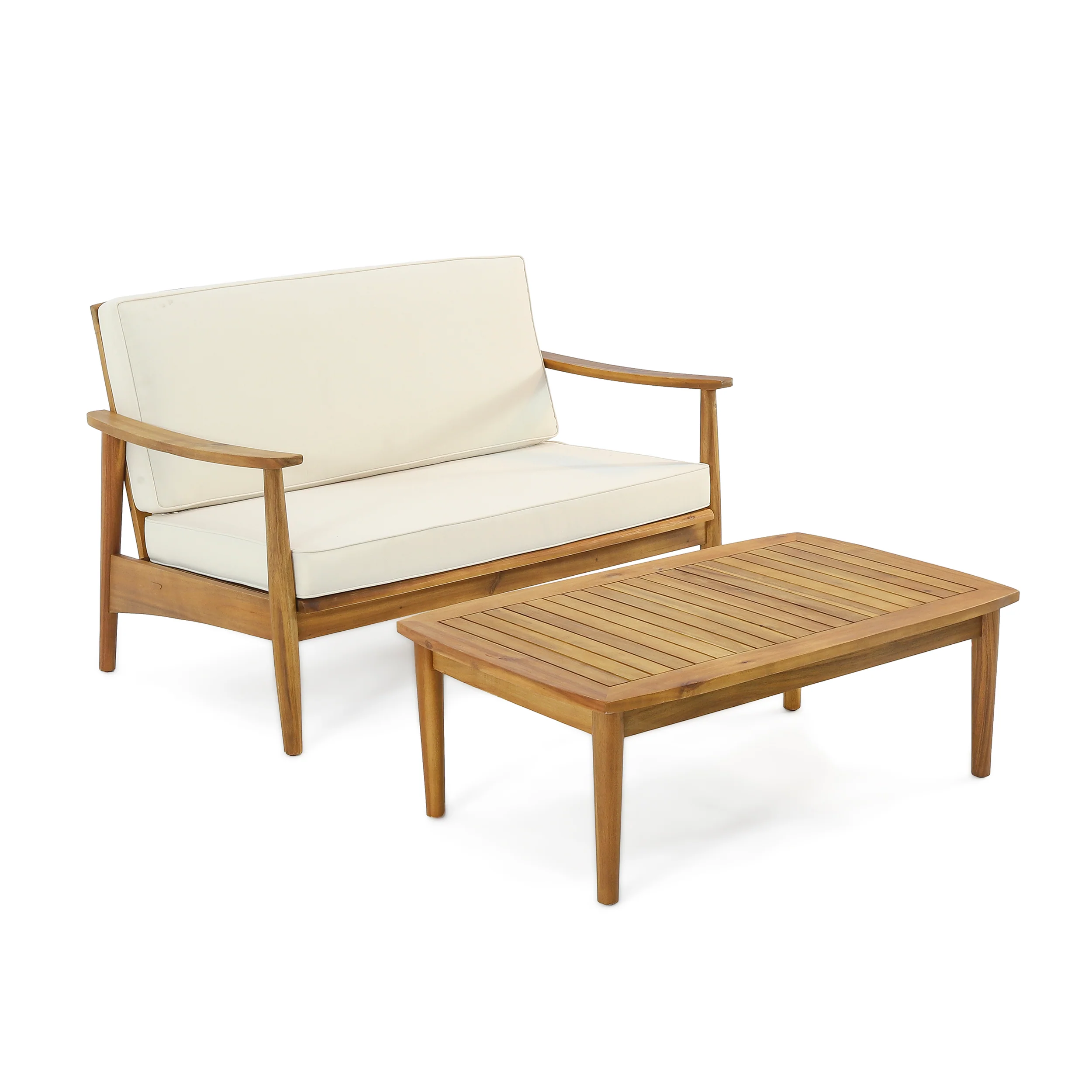 Emmry Outdoor Acacia Wood Loveseat Set with Coffee Table - furnishings