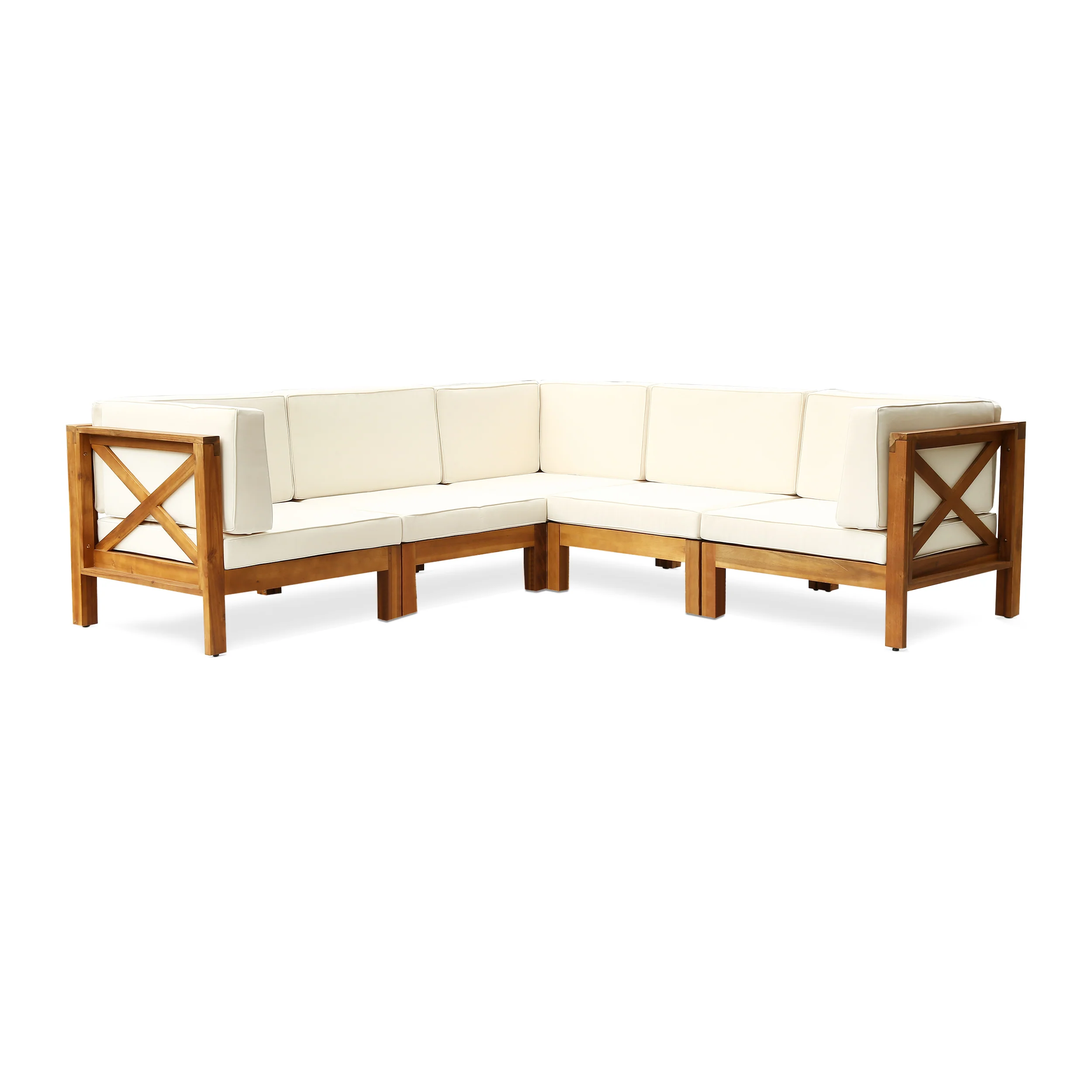 Brava Outdoor Acacia Wood 5 Seater Sectional Sofa Set with Water-Resistant Cushions - furnishings