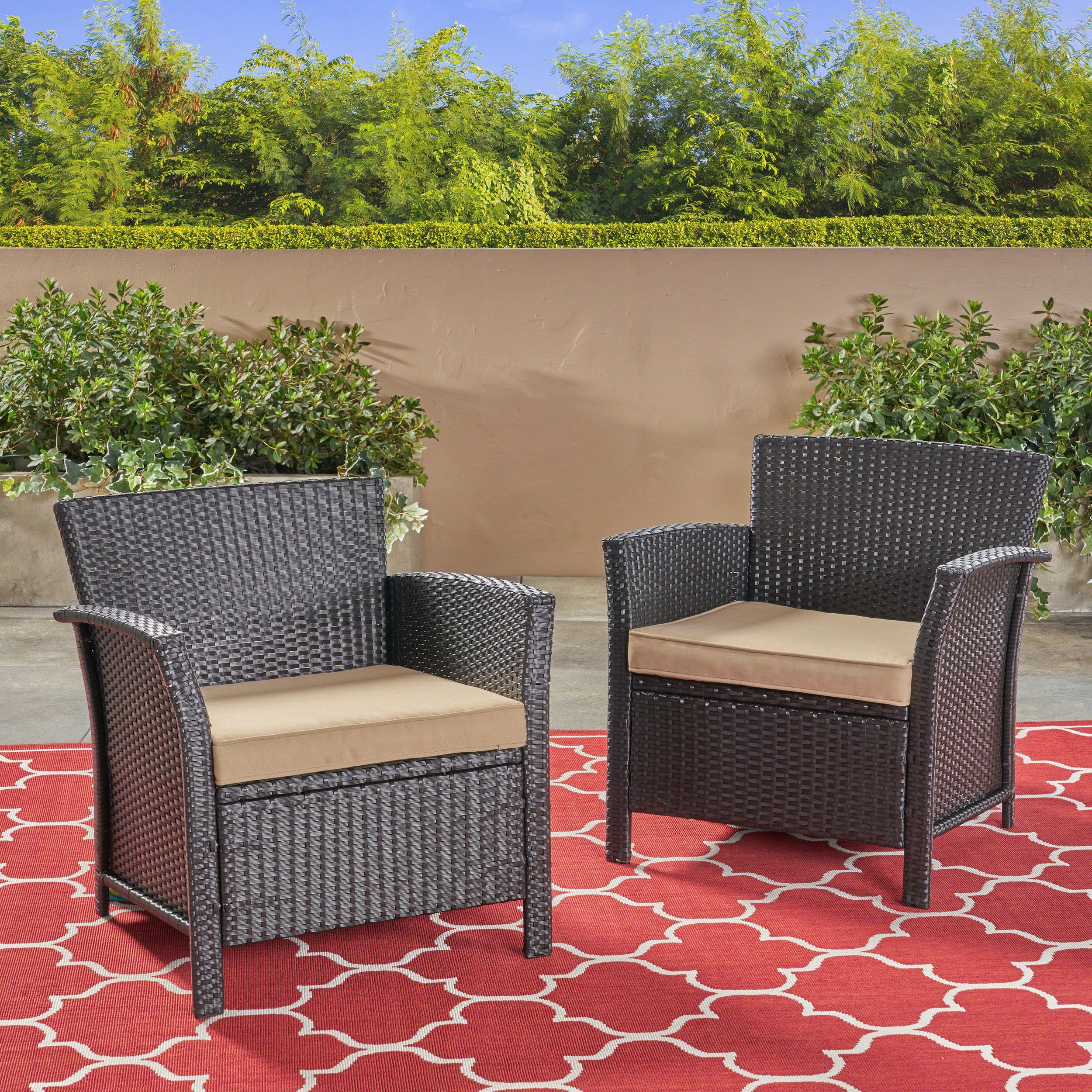 Tori Outdoor Wicker Club Chairs with Water-Resistant Cushions (Set of 2) - furnishings