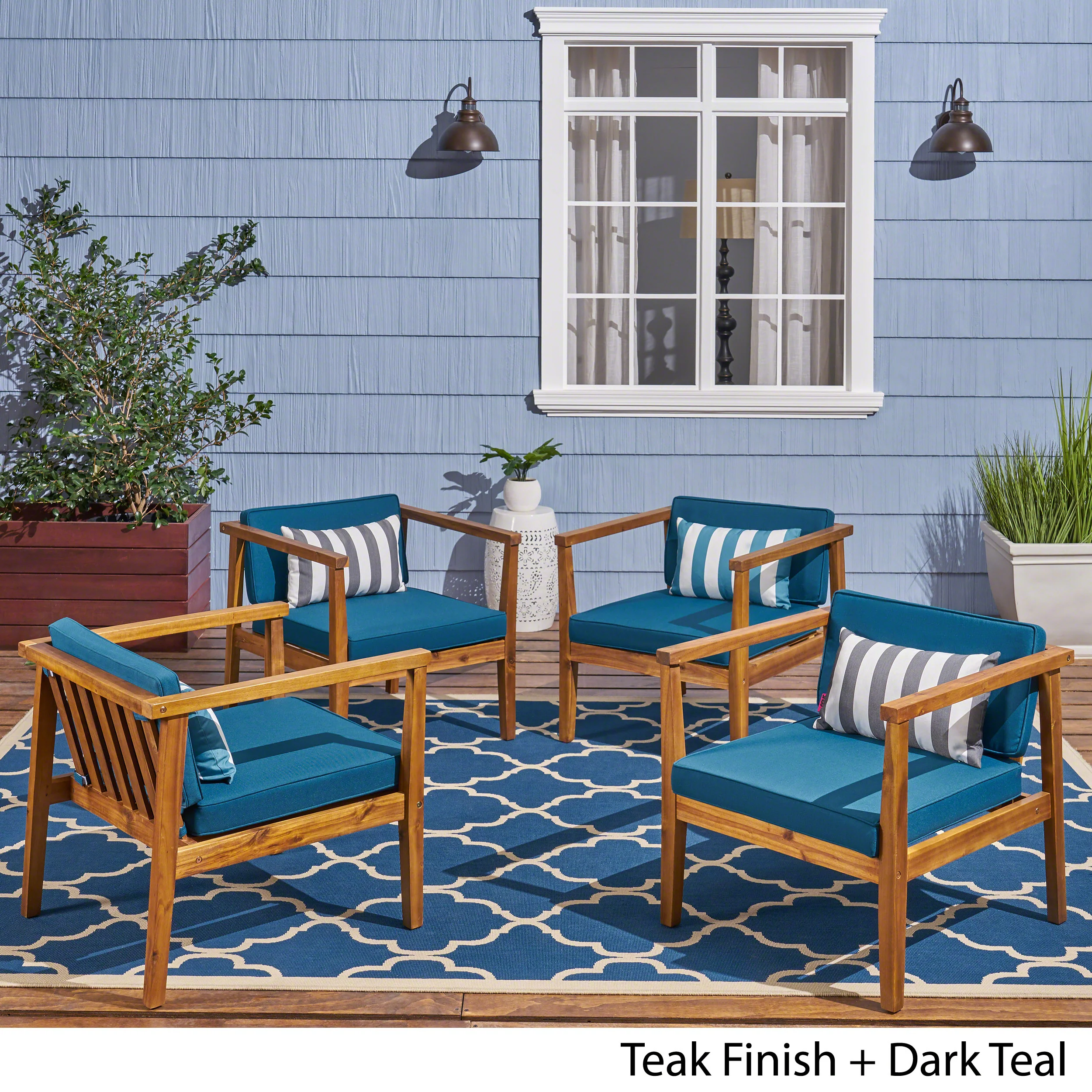 Thomson Outdoor Acacia Wood Club Chairs with Water-Resistant Cushions (Set of 4) - furnishings