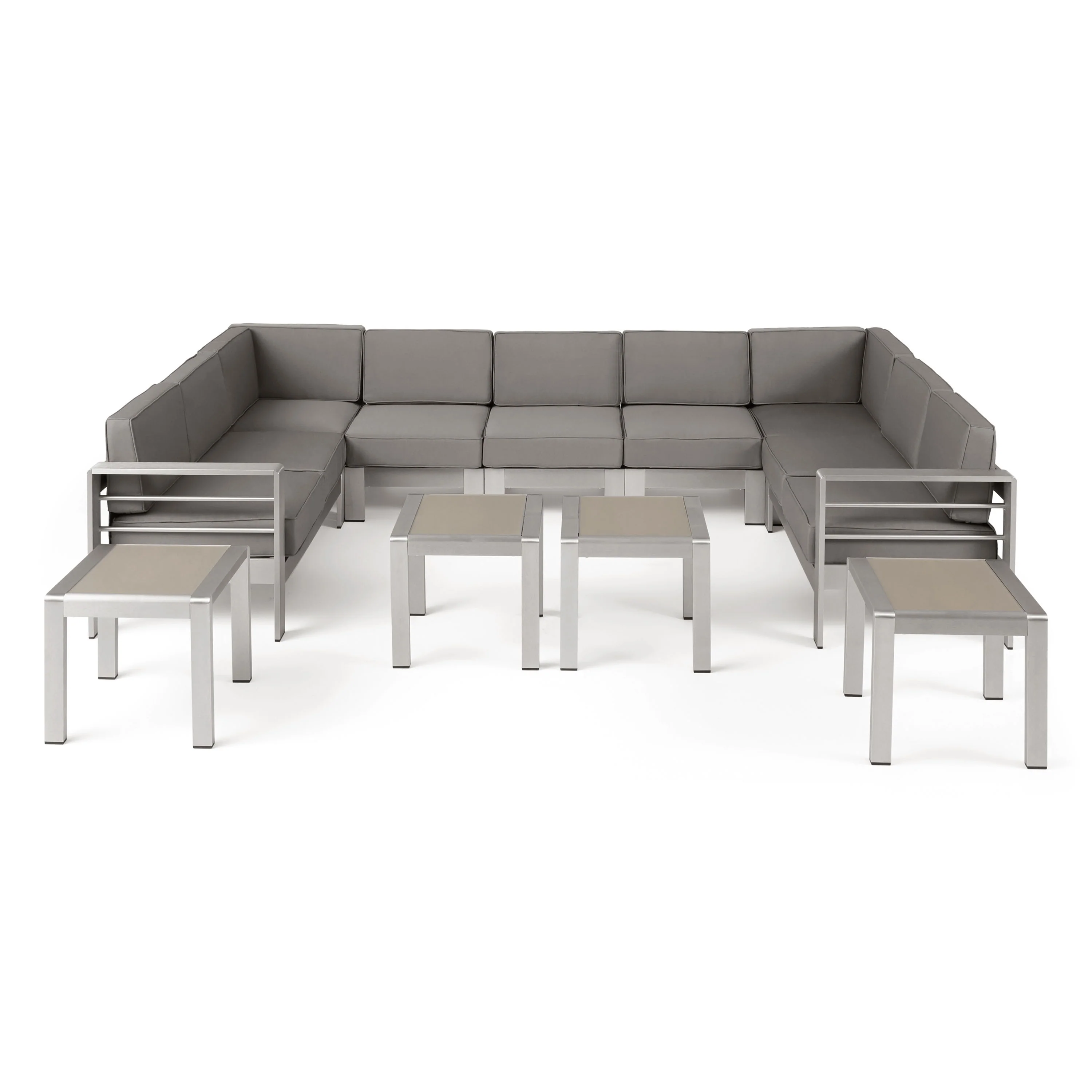 Cherie Outdoor 9 Seater Aluminum Sectional Sofa Set with Side Tables - furnishings