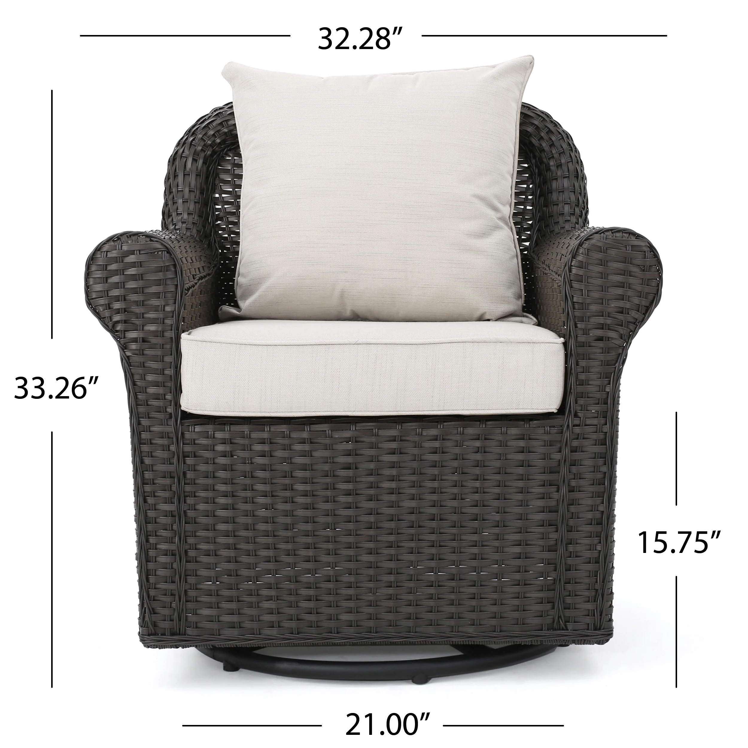 Parker Outdoor 5 Piece Wicker Swivel Club Chair with Aluminum Frame and Fire Pit Set, Dark Brown with Beige and Brown - furnishings