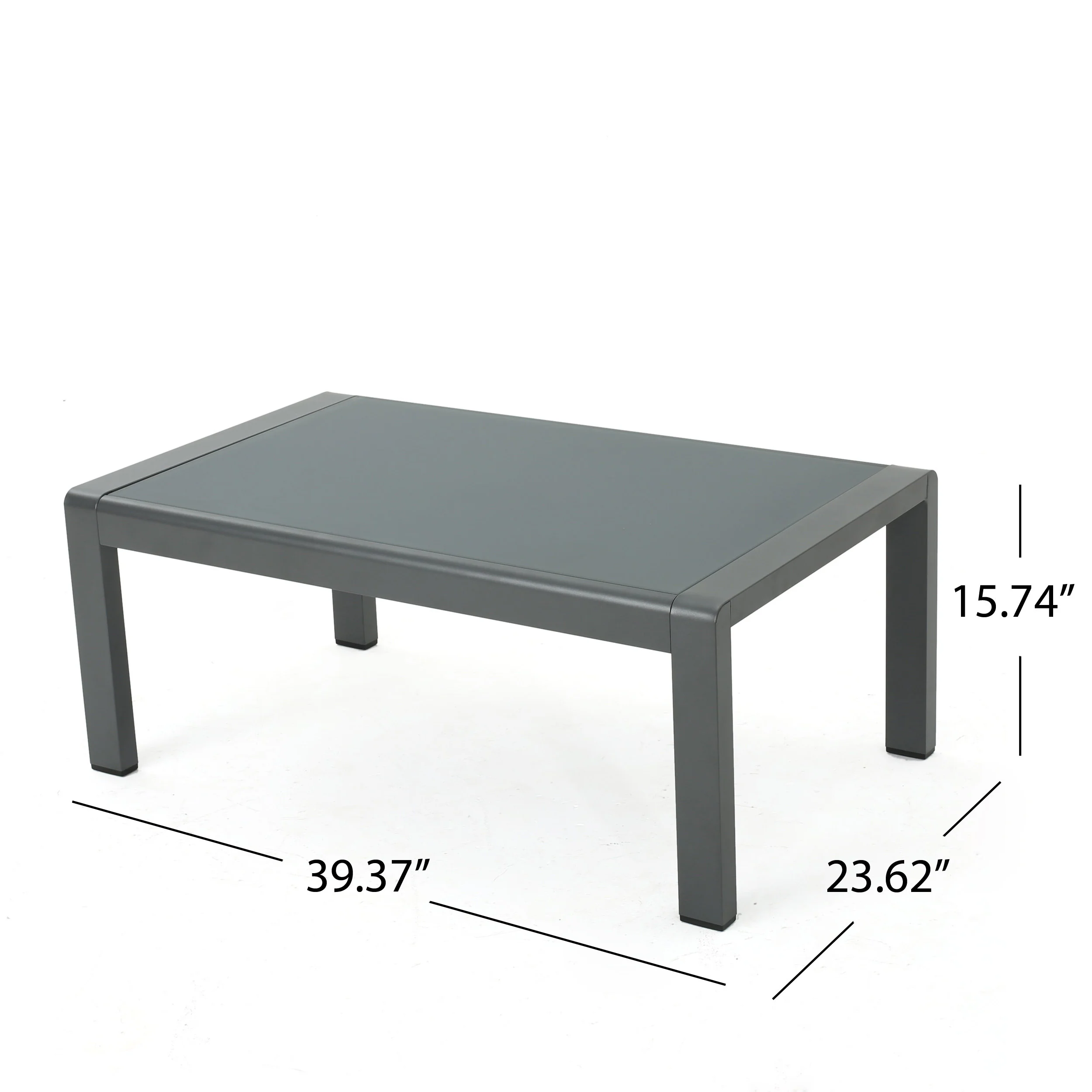 Crested Bay Outdoor Gray Aluminum Coffee Table with Tempered Glass Table Top - furnishings