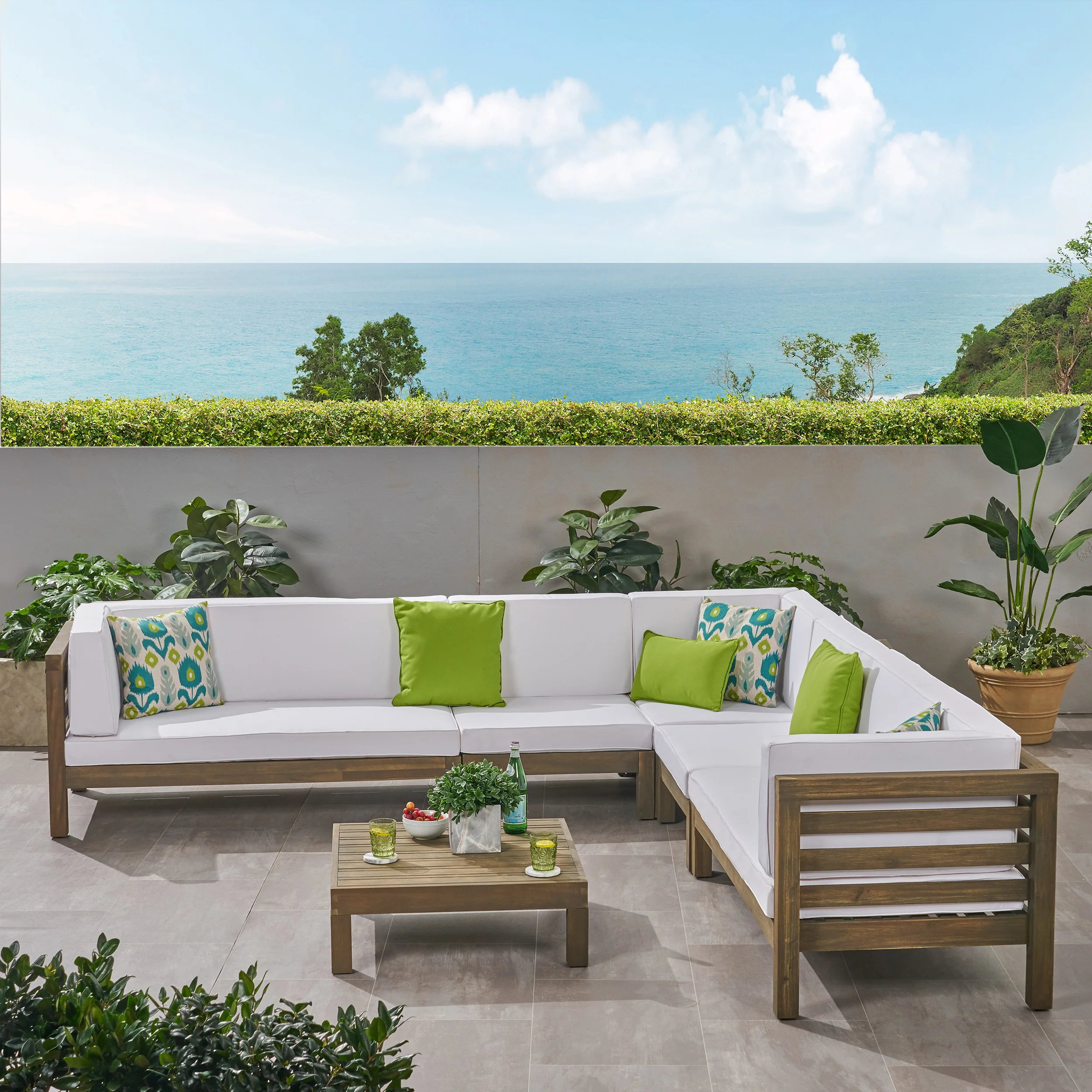 Emma Outdoor 7 Seater Acacia Wood Sectional Sofa Set - furnishings