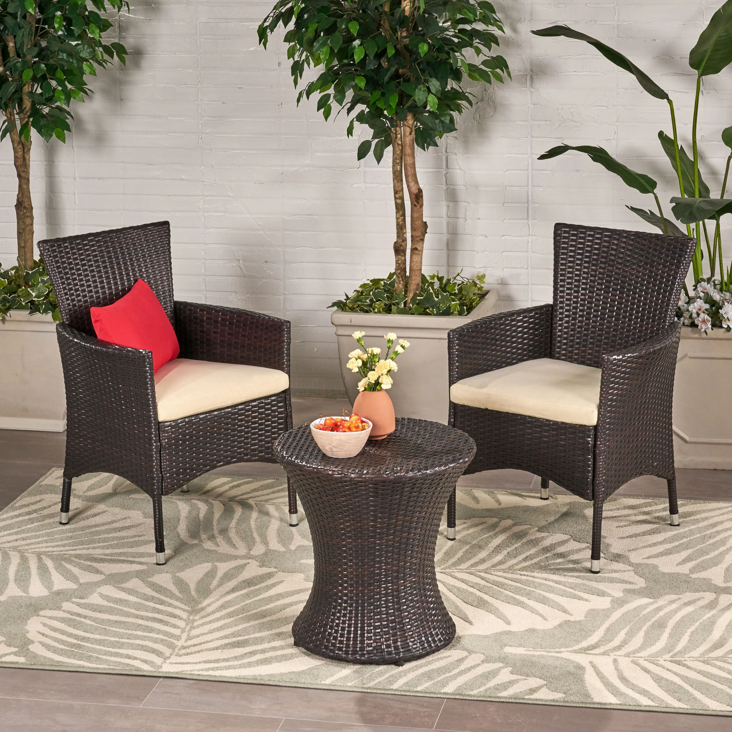 West Outdoors Brown Wicker 3 Piece Chat Set - furnishings