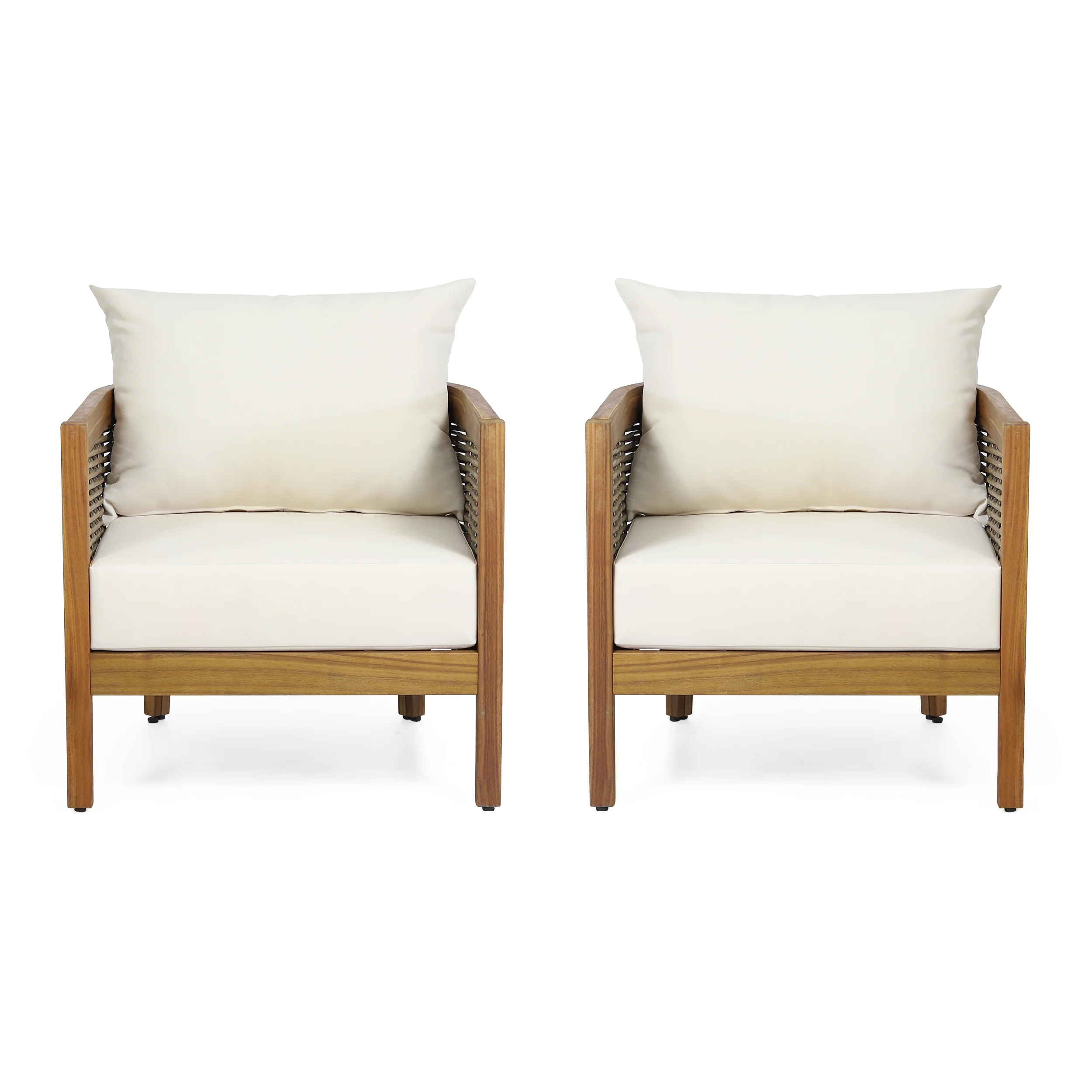 The Crowne Collection Outdoor Acacia Wood Club Chairs with Cushions, Set of 2 - furnishings