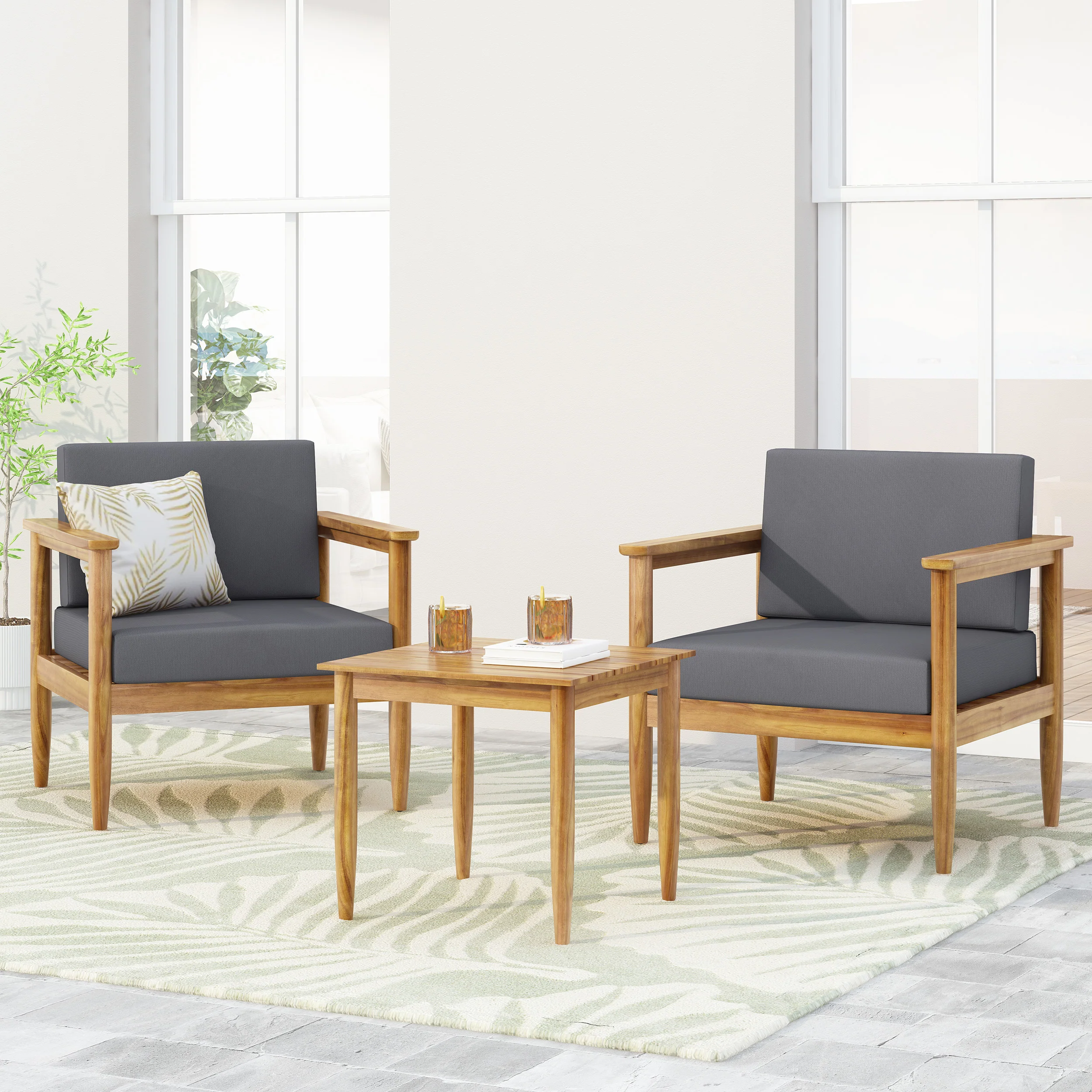 Plumb Outdoor Acacia Wood 2 Seater Chat Set - furnishings