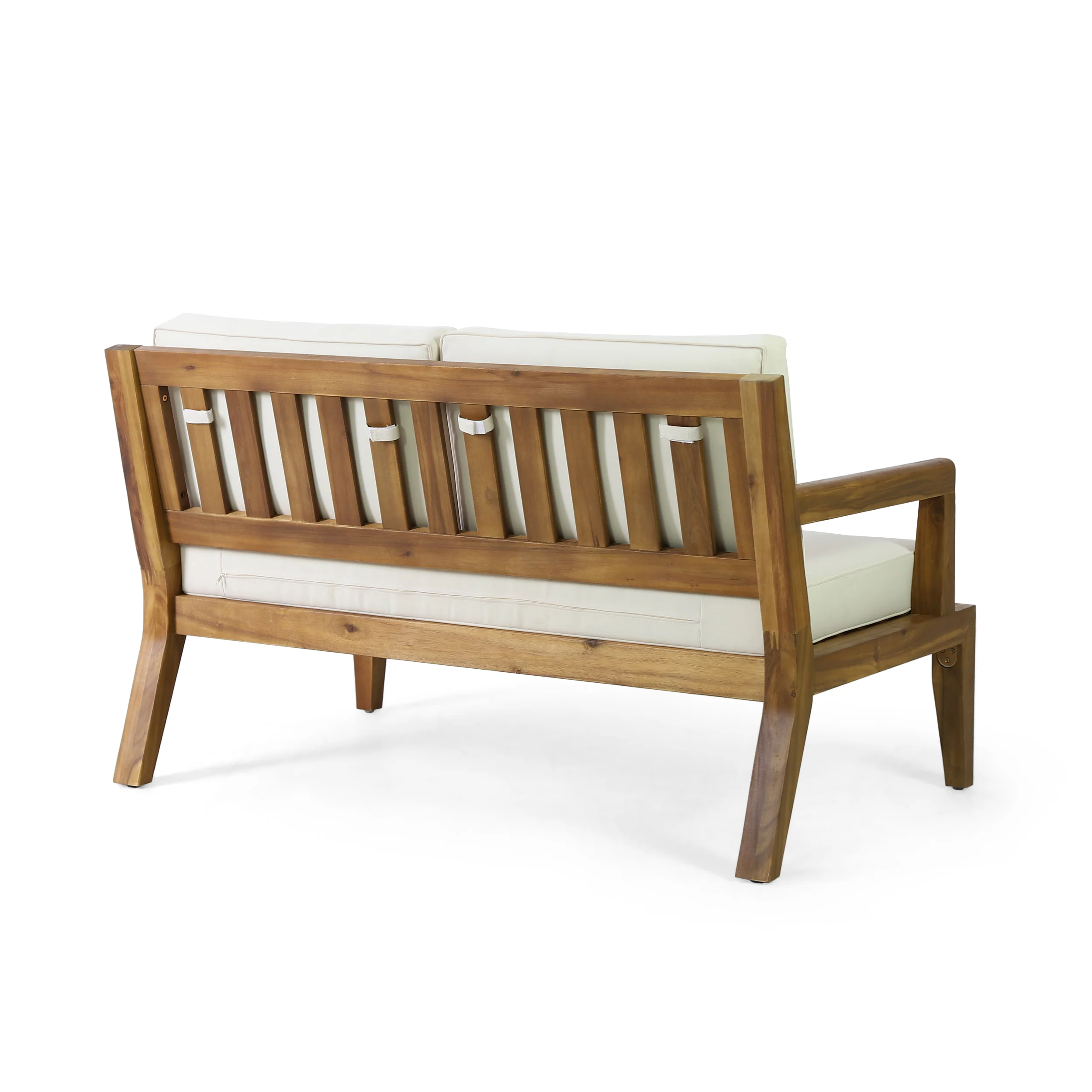 Camak Outdoor Acacia Wood Loveseat and Coffee Table Set, Teak, Beige - furnishings
