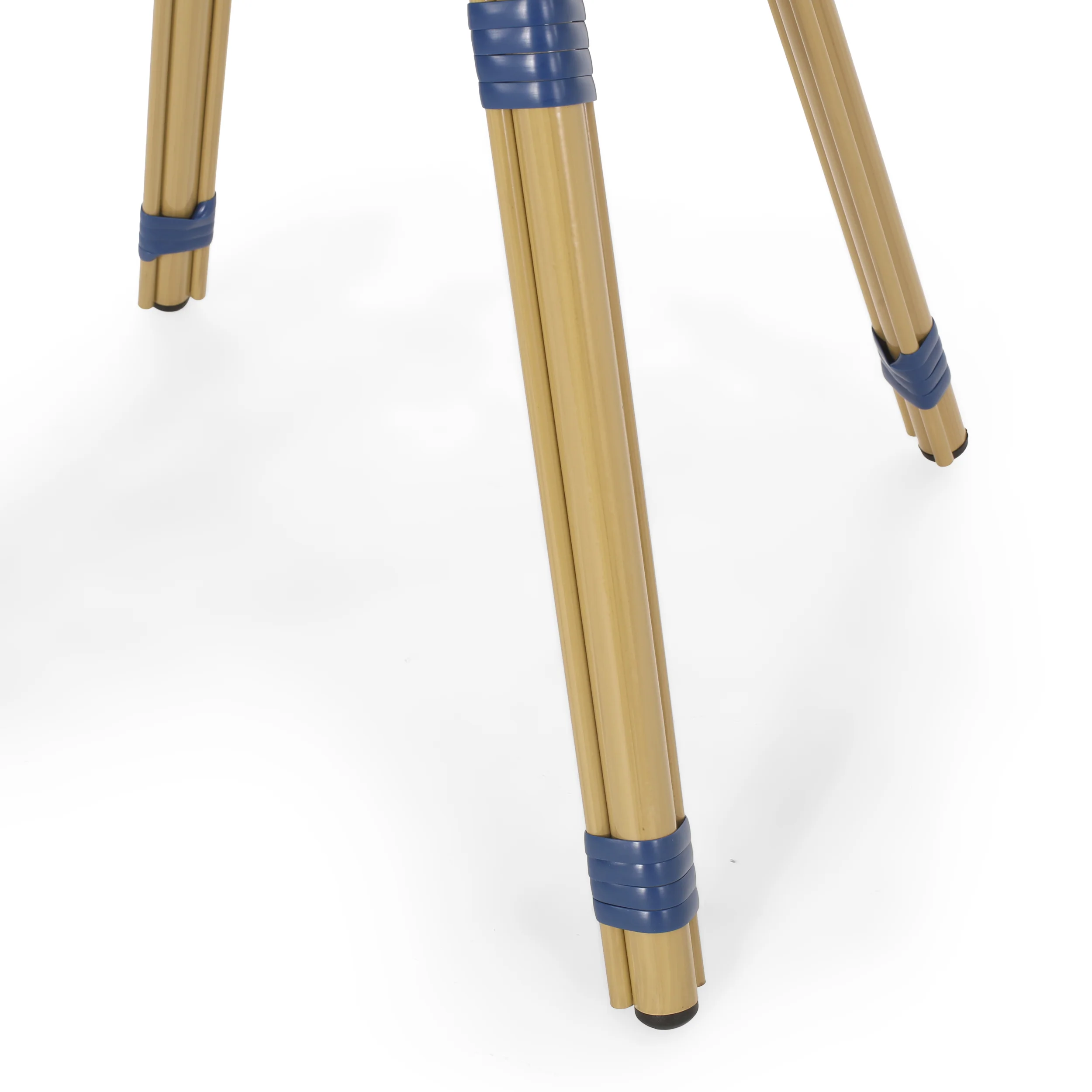 Deshler Outdoor Aluminum French Bistro Set, Navy Blue, White, and Bamboo Finish - furnishings