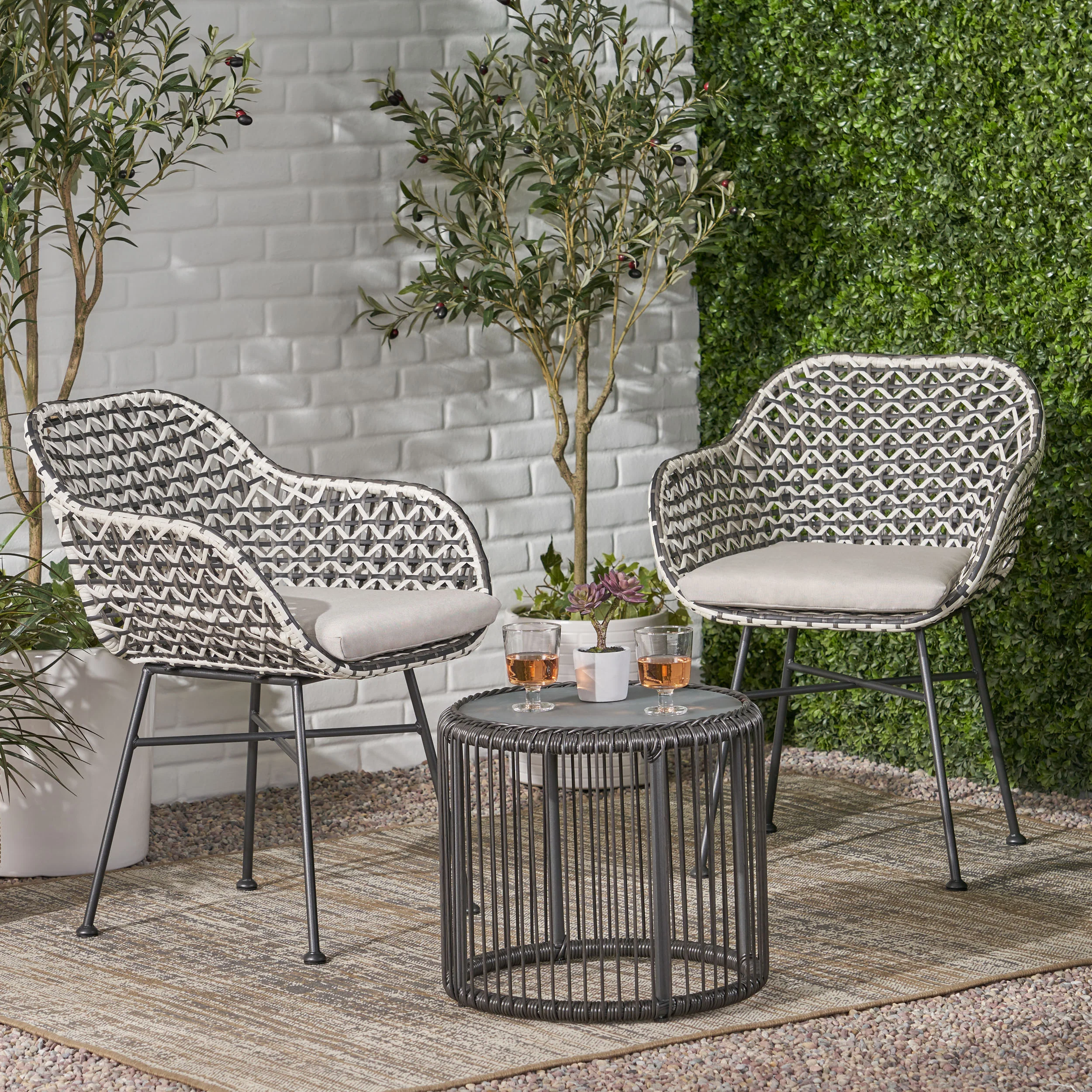 Javontae Outdoor 3 Piece Wicker Chat Set - furnishings