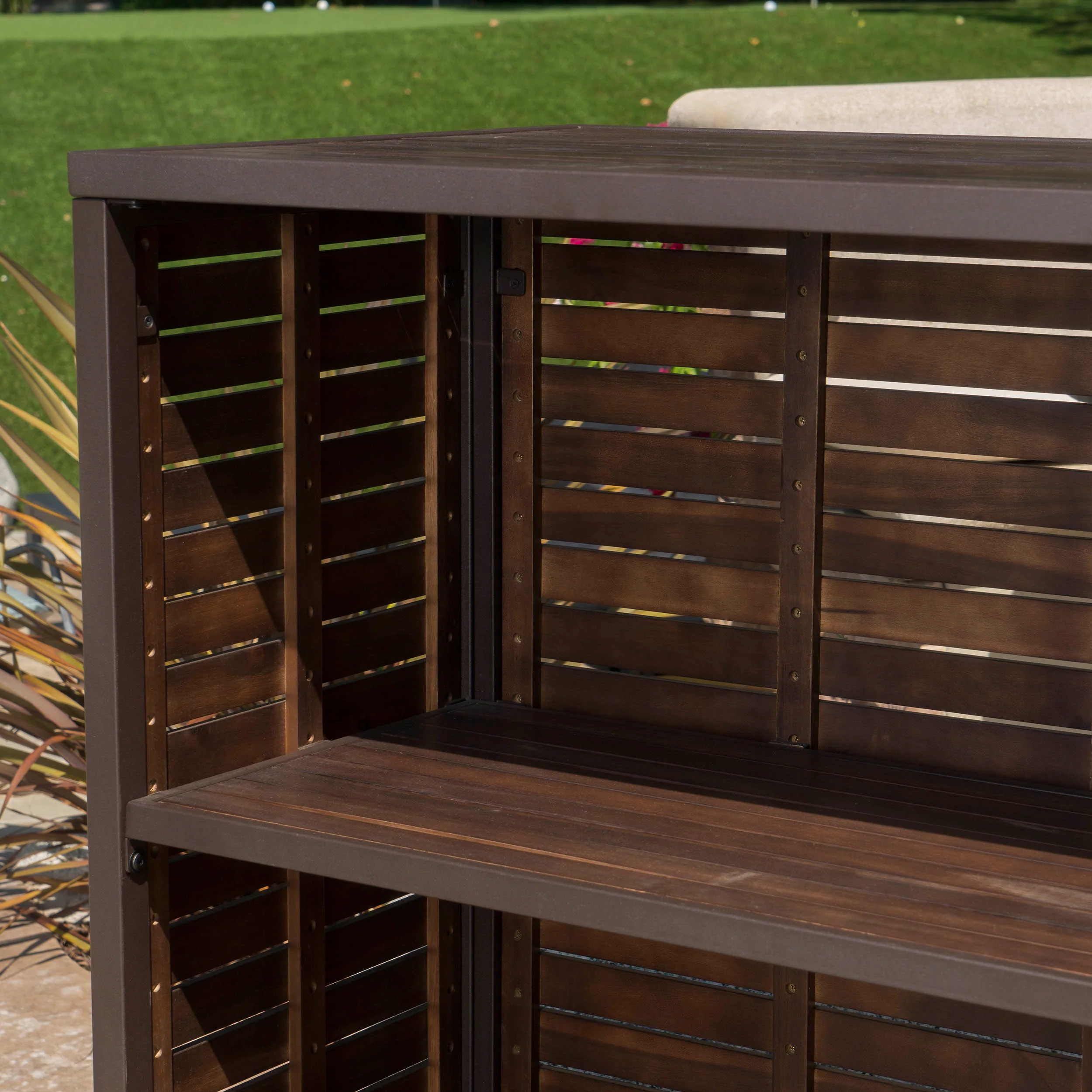 Pierre Outdoor 5 Piece Dark Brown Finished Acacia Wood Bar Set - furnishings