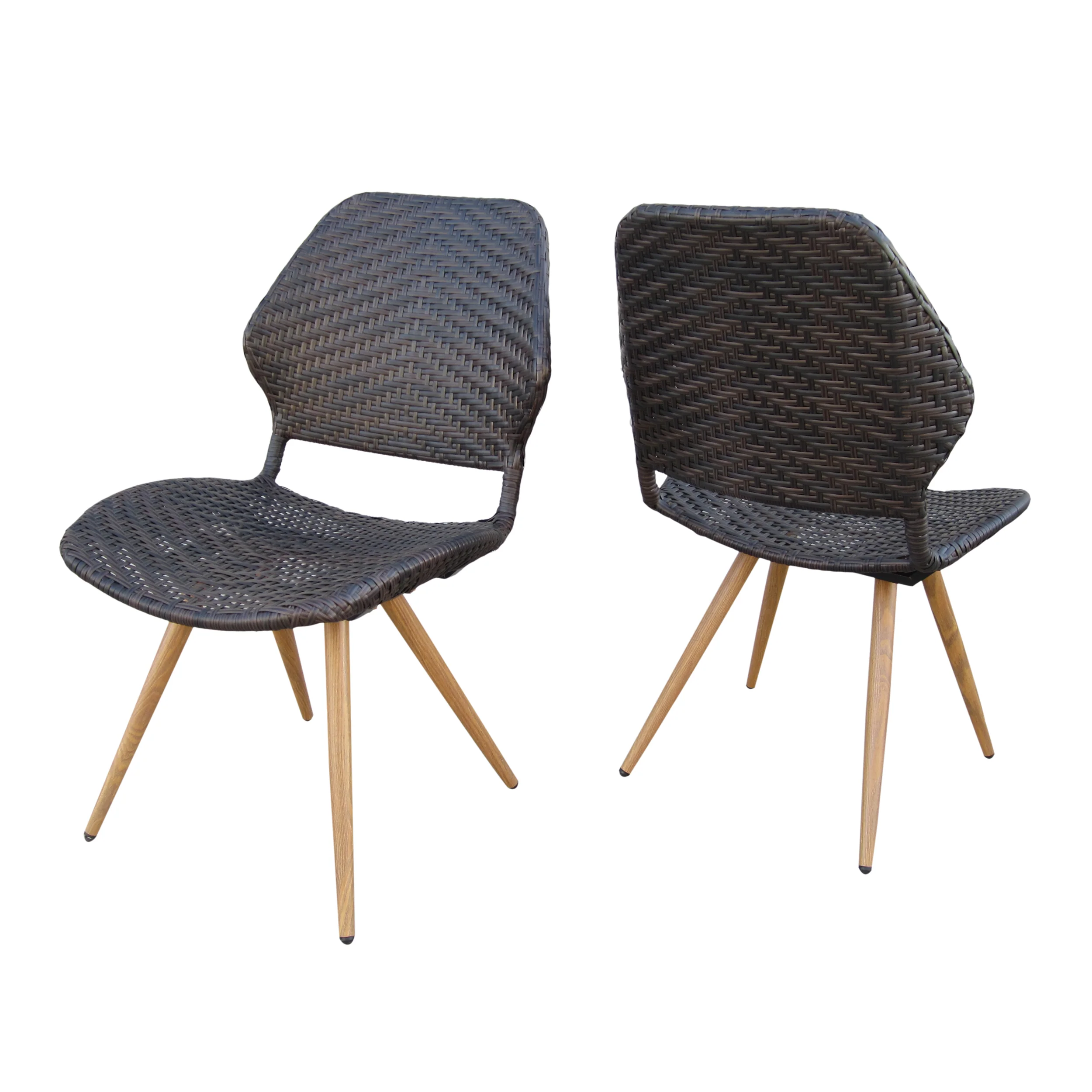 Amaya Outdoor Multi-brown Wicker Dining Chairs with Brown Wood Finish Metal Legs (Set of 2) - furnishings