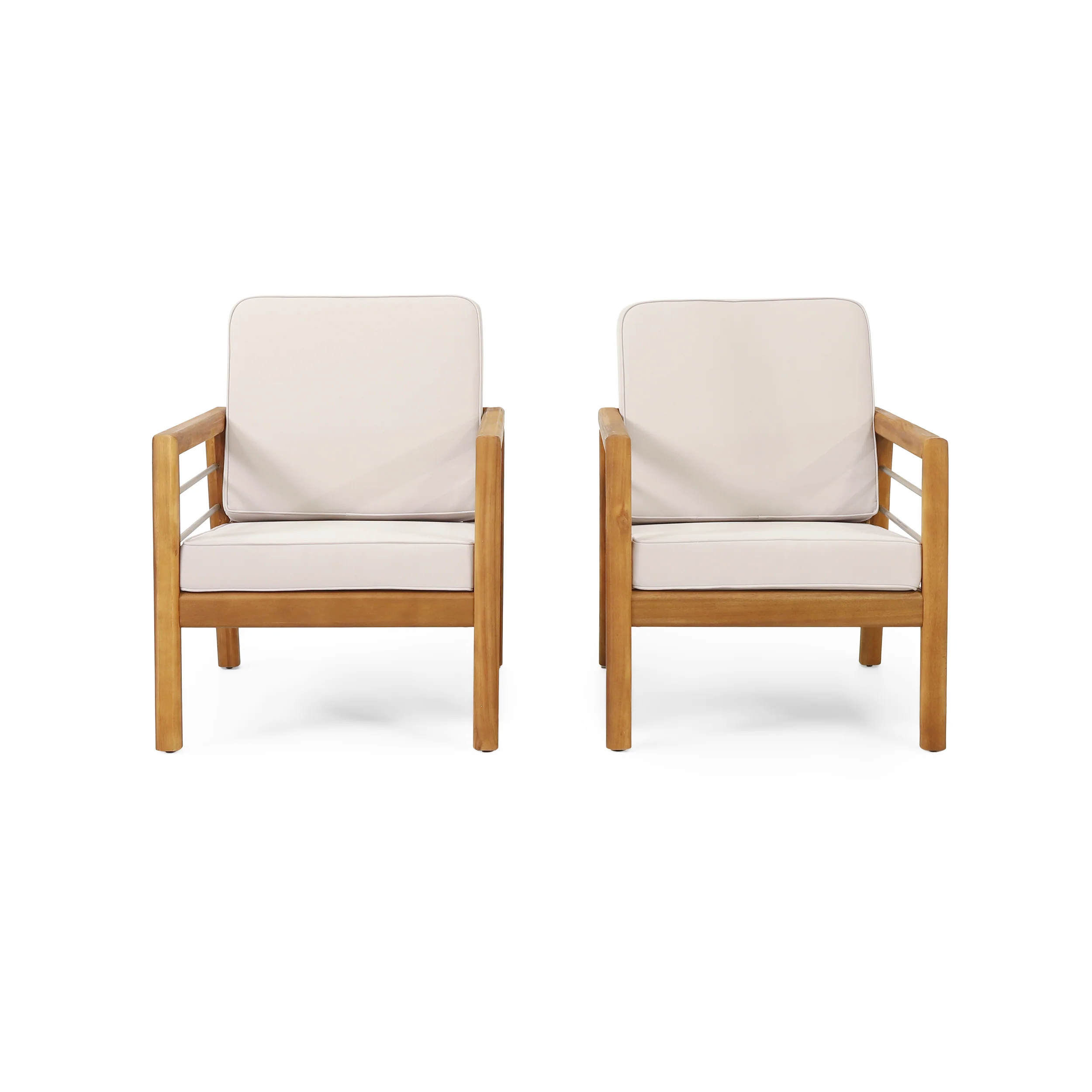 Lindsey Outdoor Acacia Wood Club Chairs with Cushions, Set of 2, Beige and Teak - furnishings