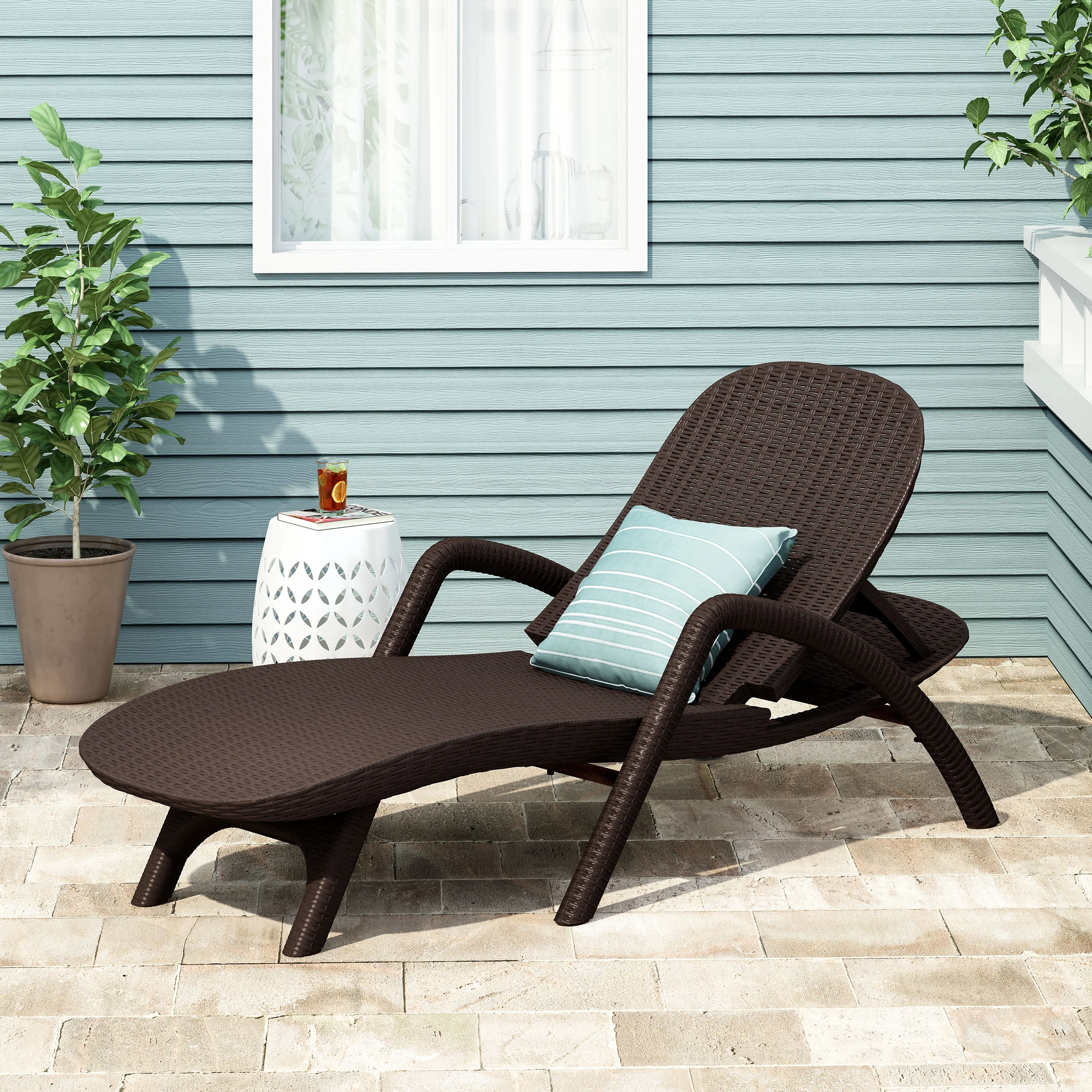 Farirra Outdoor Faux Wicker Chaise Lounge - furnishings