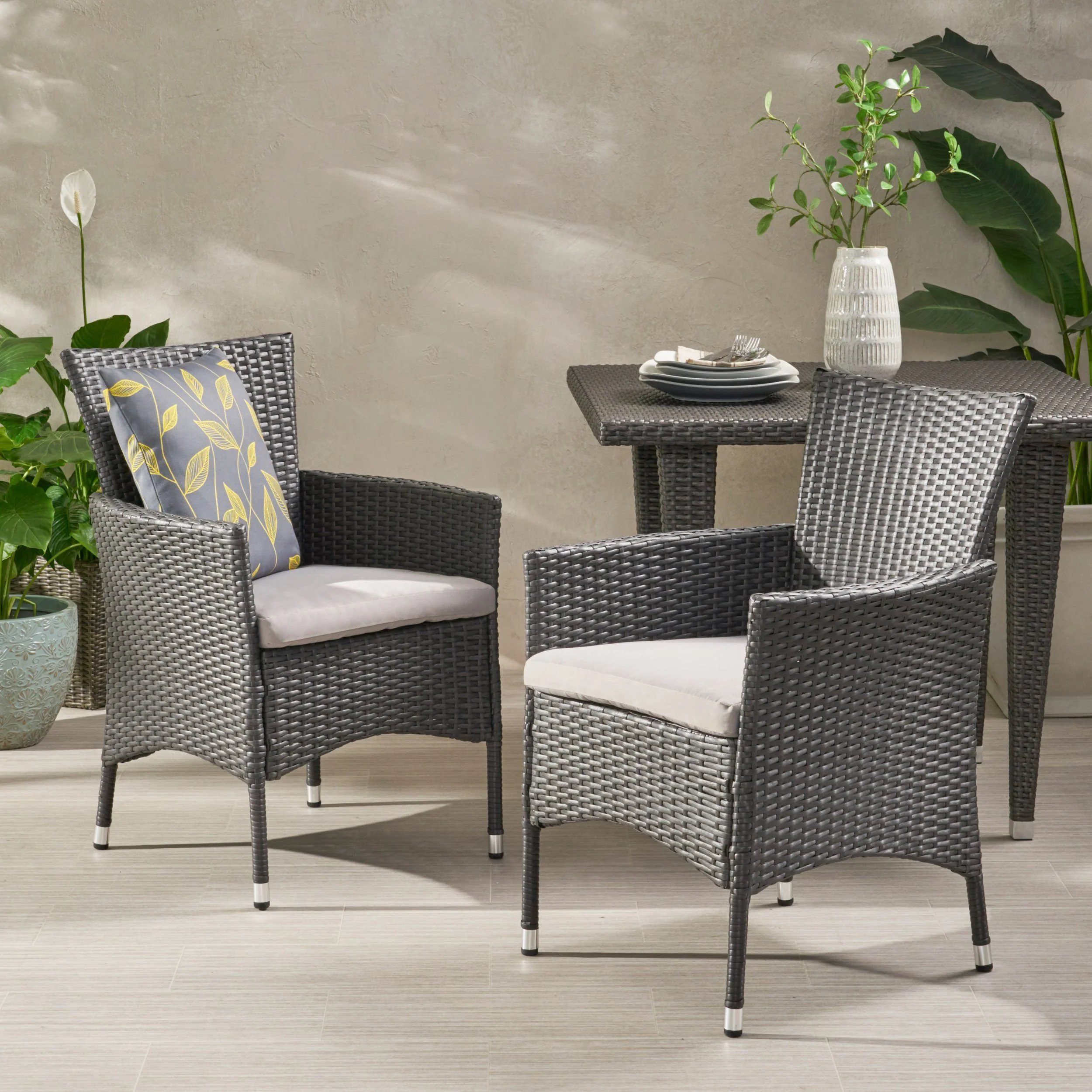 Brascha Contemporary Outdoor PE Wicker Dining Chairs w/ Cushions - furnishings