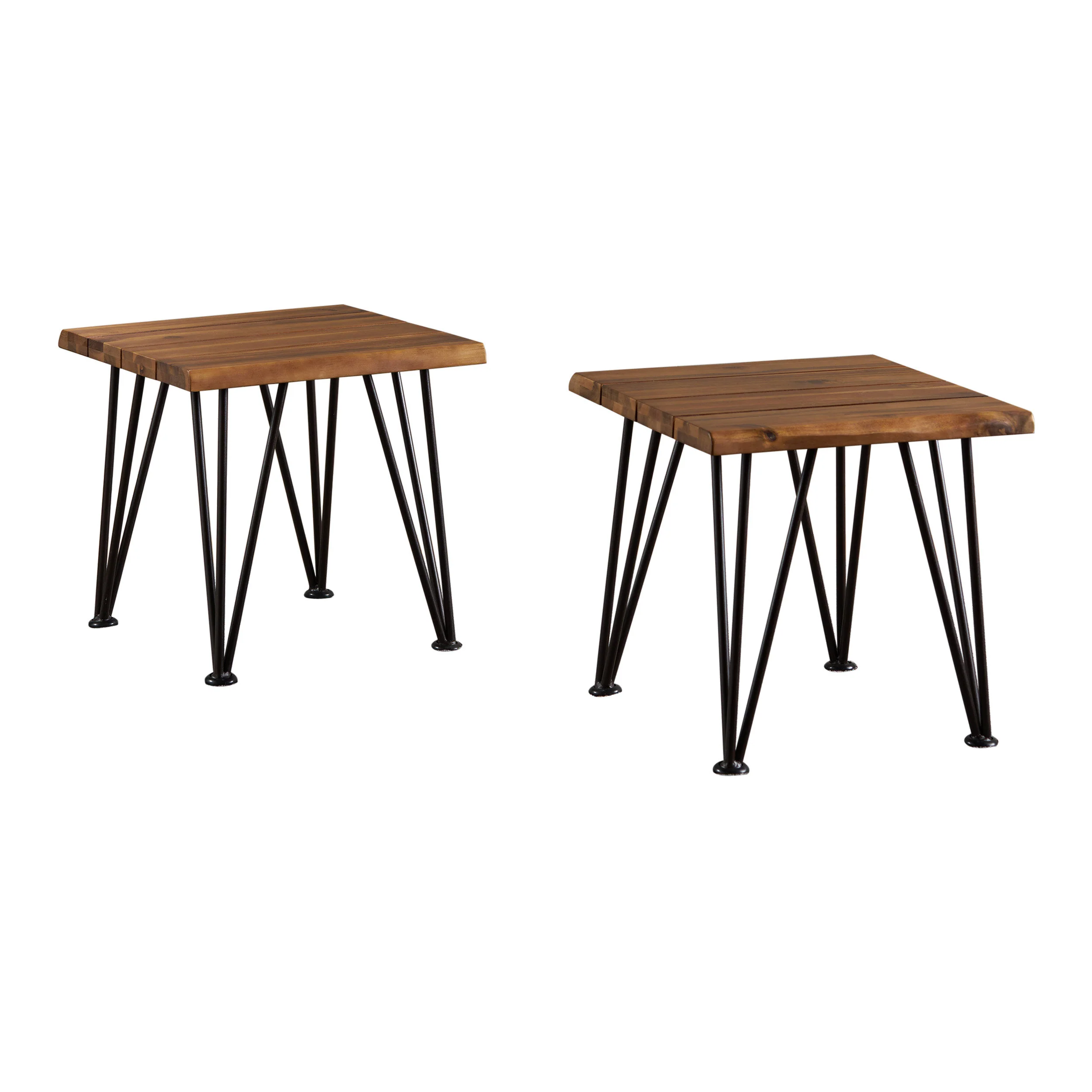 Avy Outdoor Rustic Industrial Acacia Wood Accent Table with Metal Hairpin Legs, Teak - furnishings