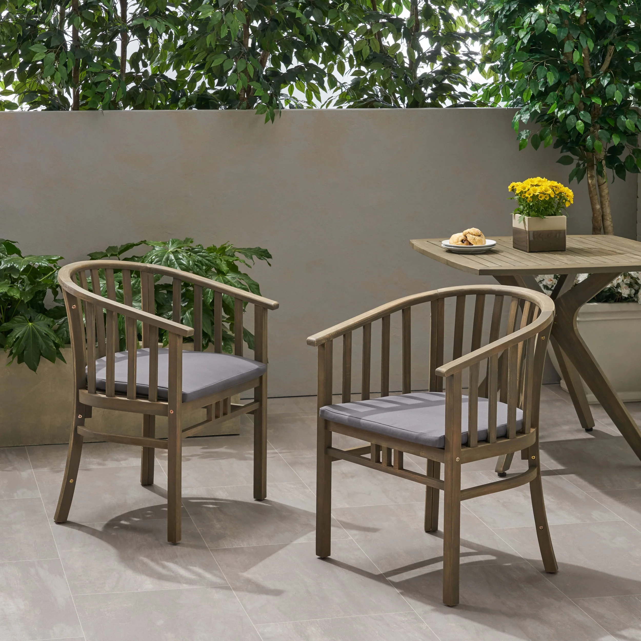 Nola Outdoor Wooden Dining Chairs with Cushions (Set of 2) - furnishings