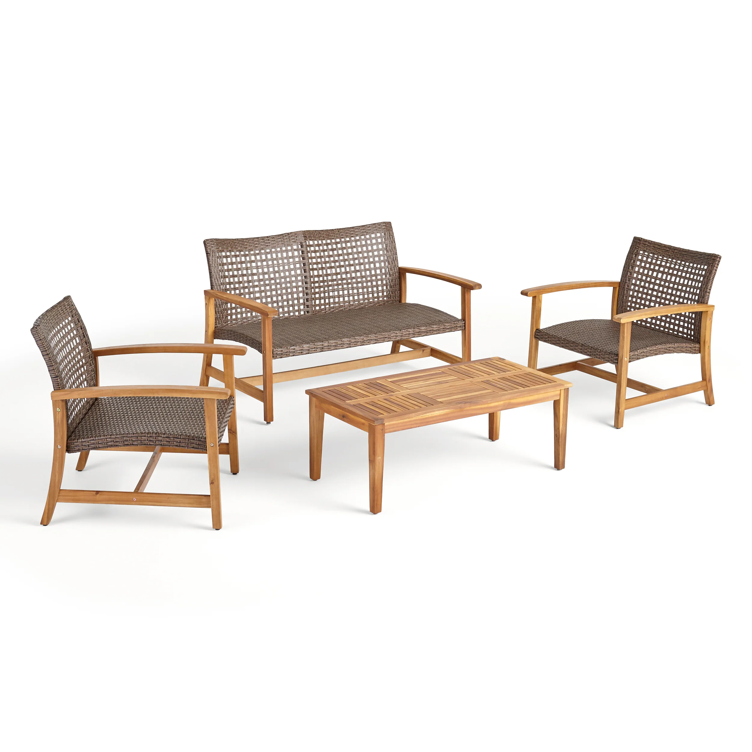 Spring Spender Outdoor 4 Piece Wood and Wicker Chat Set - furnishings