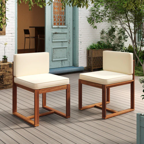 Zephyra Modern Outdoor Patio Acacia Wood Dining Chairs with Cushions - furnishings