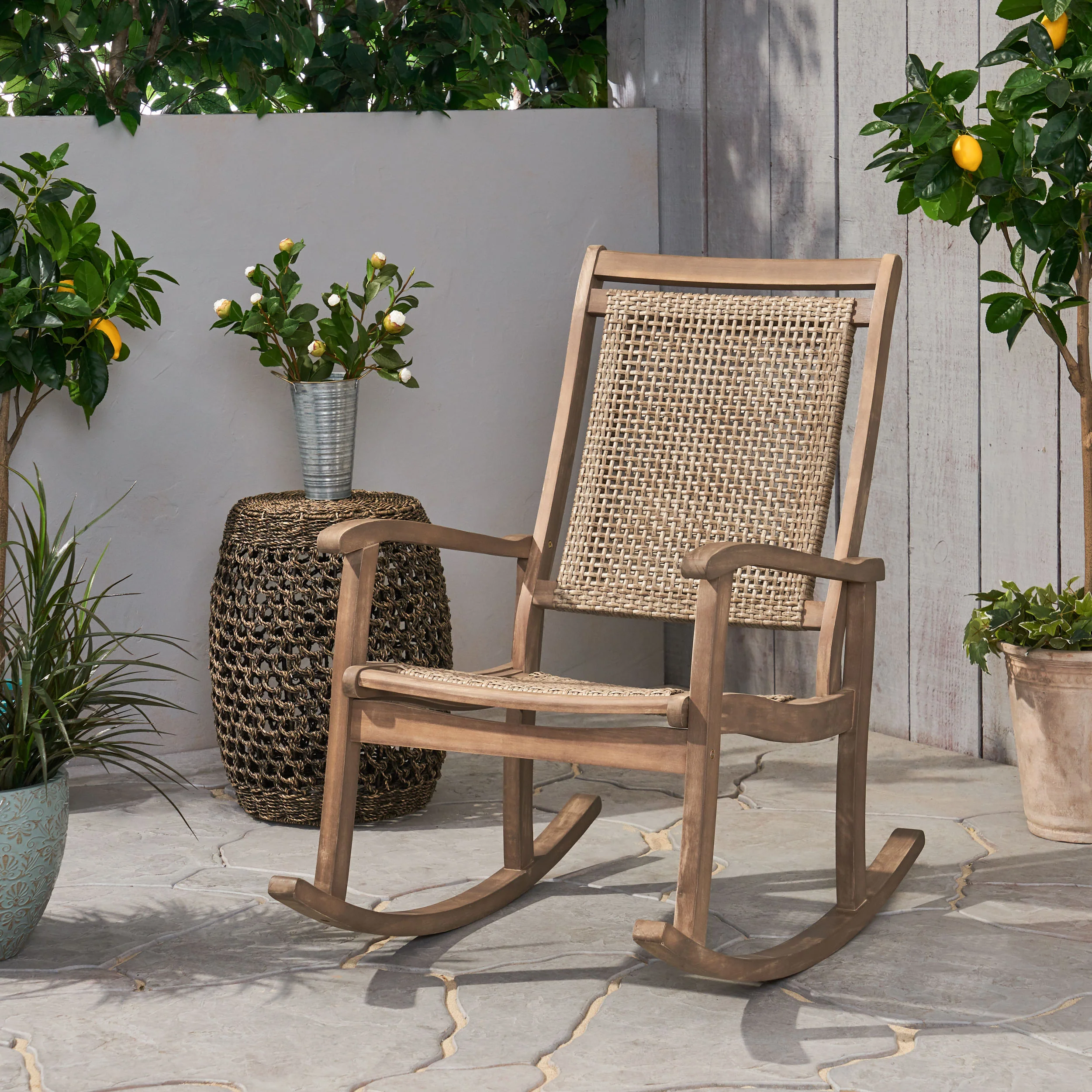 Dory Outdoor Rustic Wicker Rocking Chair - furnishings