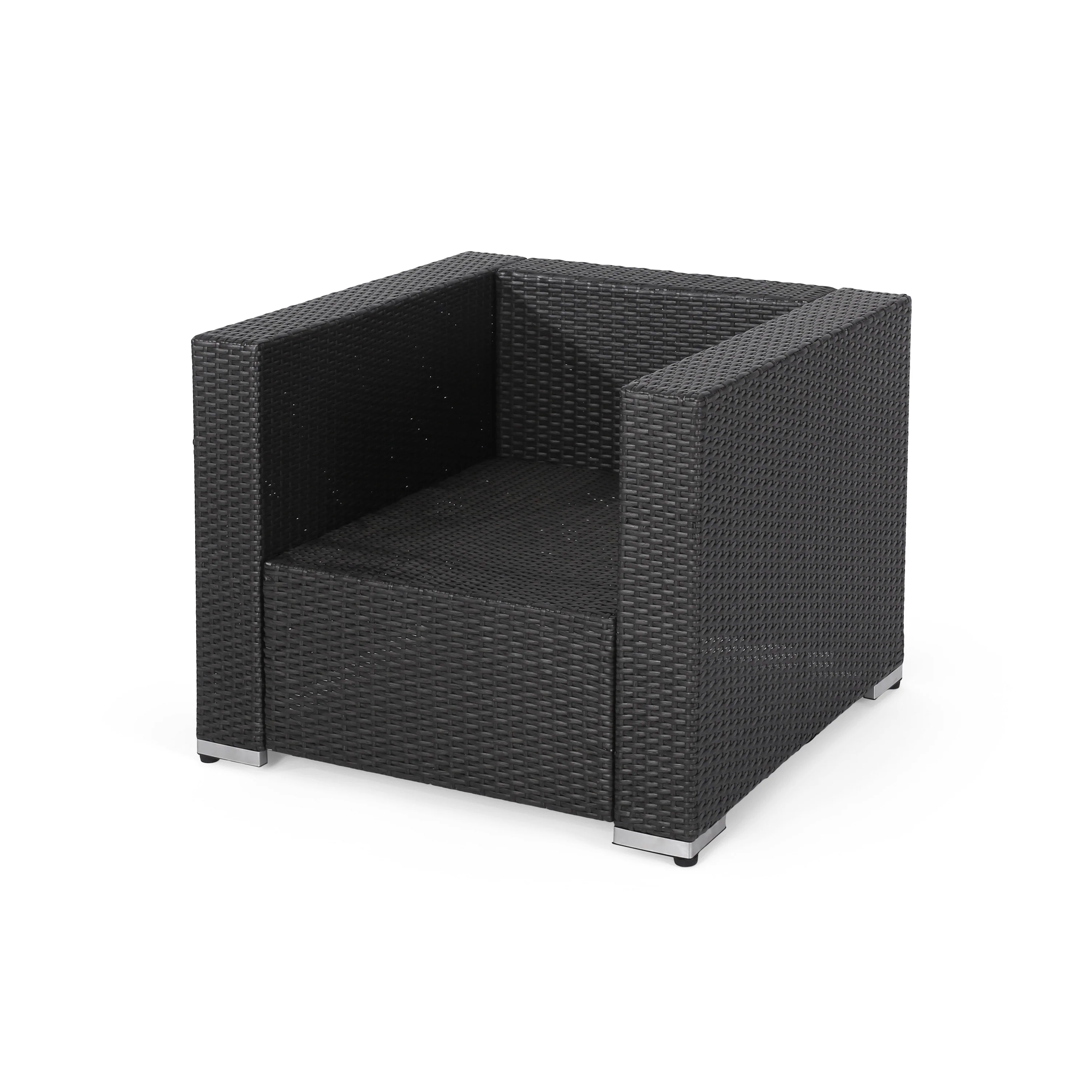 Verin Outdoor Grey Wicker Club Chair with Silver Water Resistant Fabric Cushions (Set of 2) - furnishings