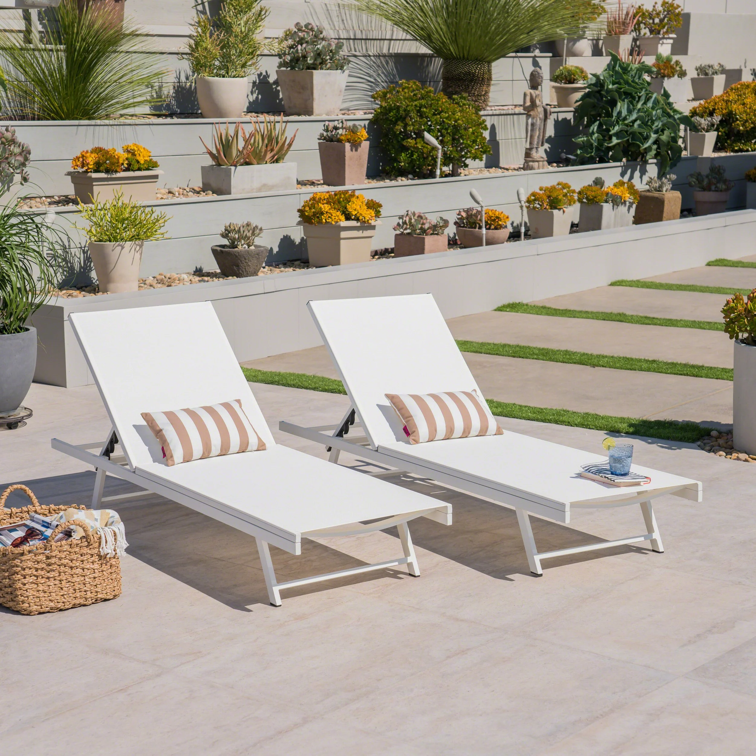 Simon Outdoor Aluminum and Mesh Chaise Lounge - furnishings
