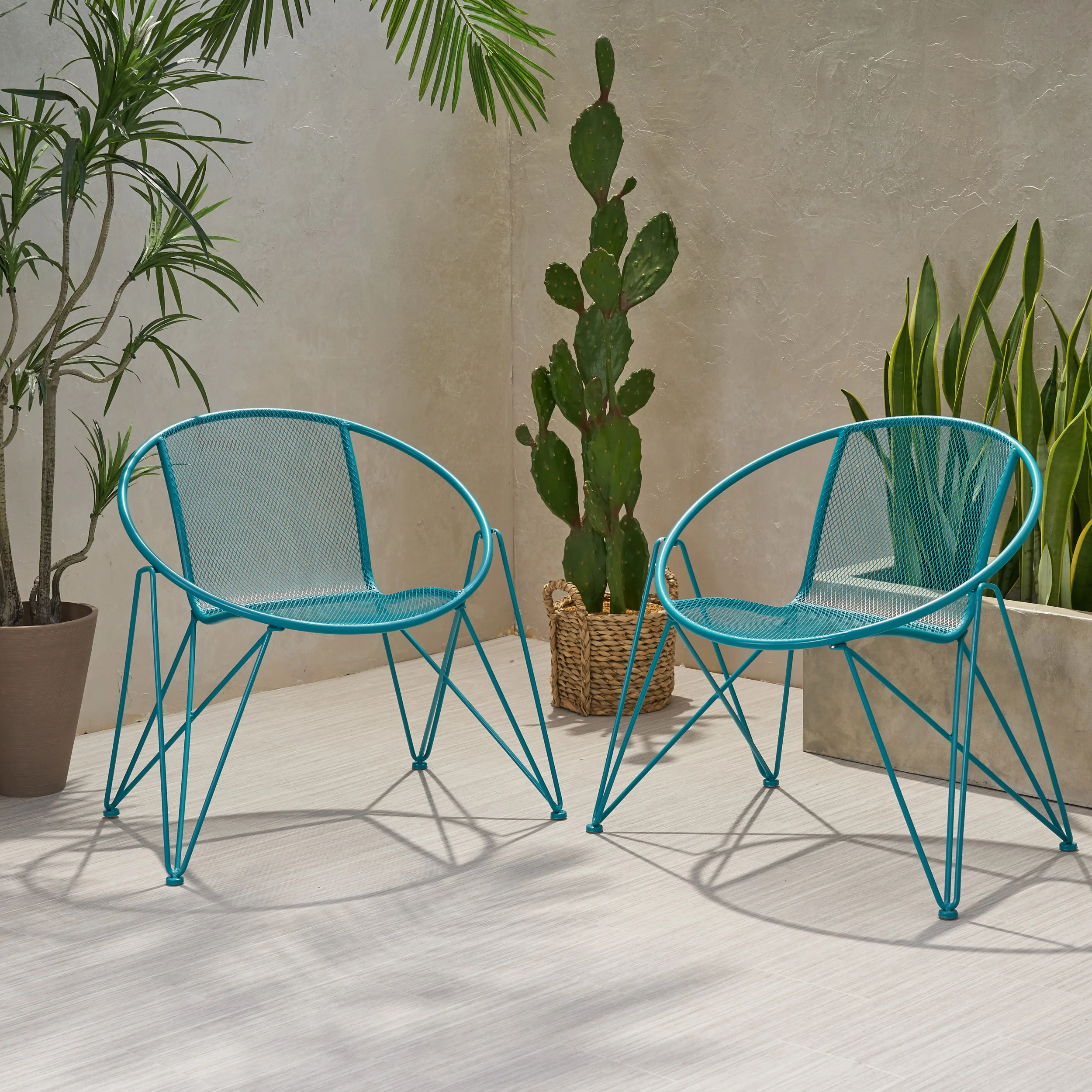 Graham Modern Outdoor Iron Club Chair (Set of 2) - furnishings