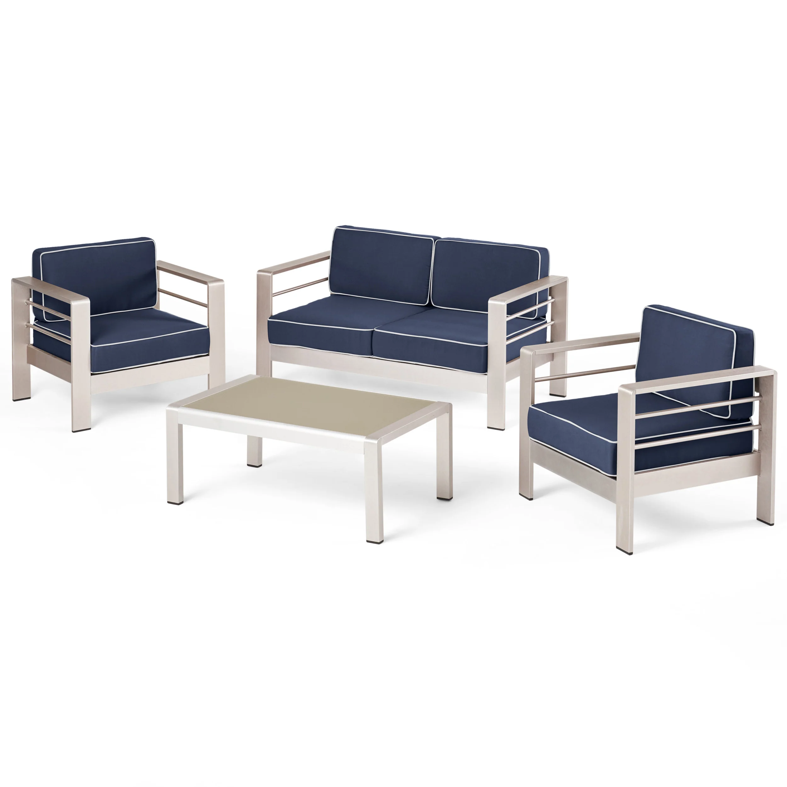 Crested Bay Outdoor Aluminum 4 Piece Chat Set with Sunbrella Cushions - furnishings