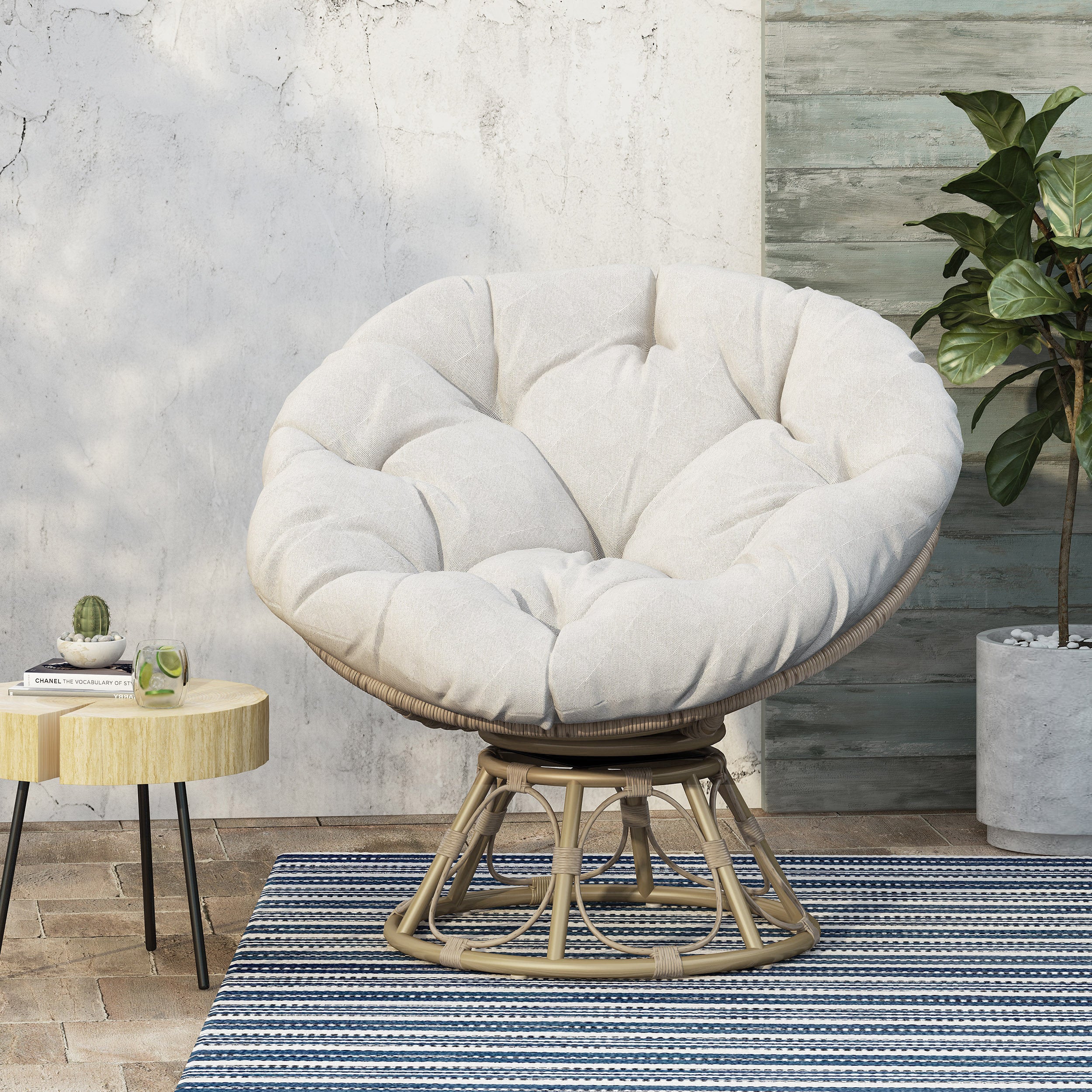 Andrus Outdoor Papasan Swivel Chair with Cushion - furnishings