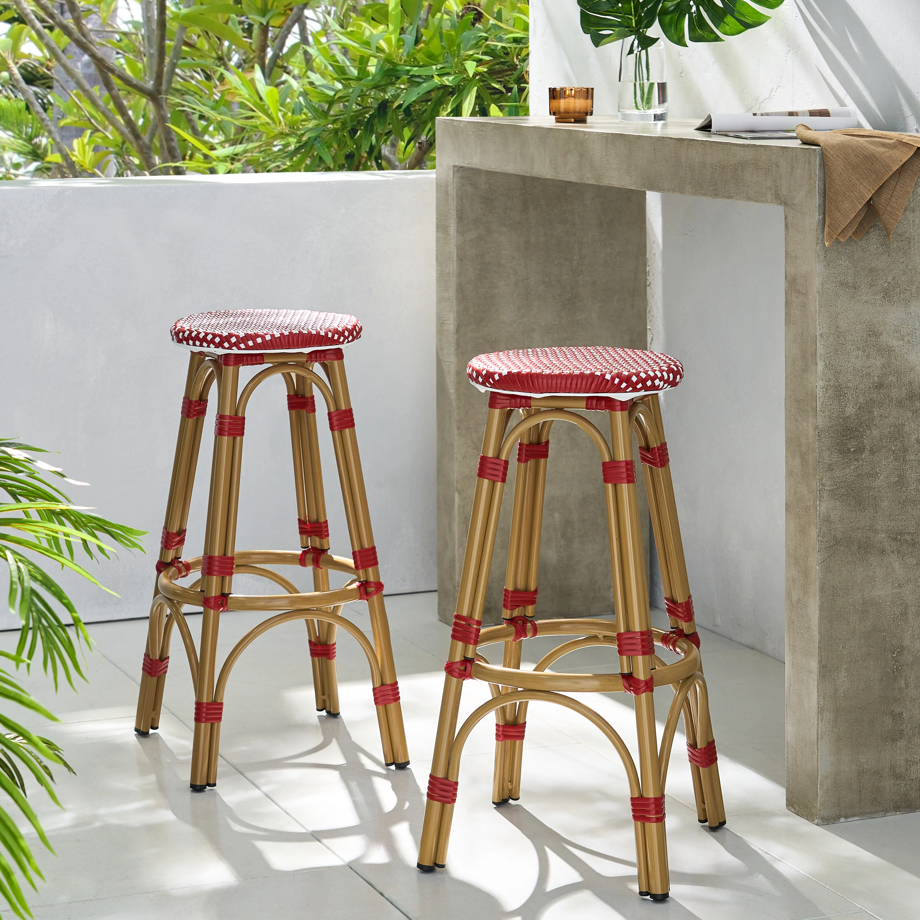 Dohney Outdoor French Aluminum 29.5 Inch Barstools, Set of 2 - furnishings