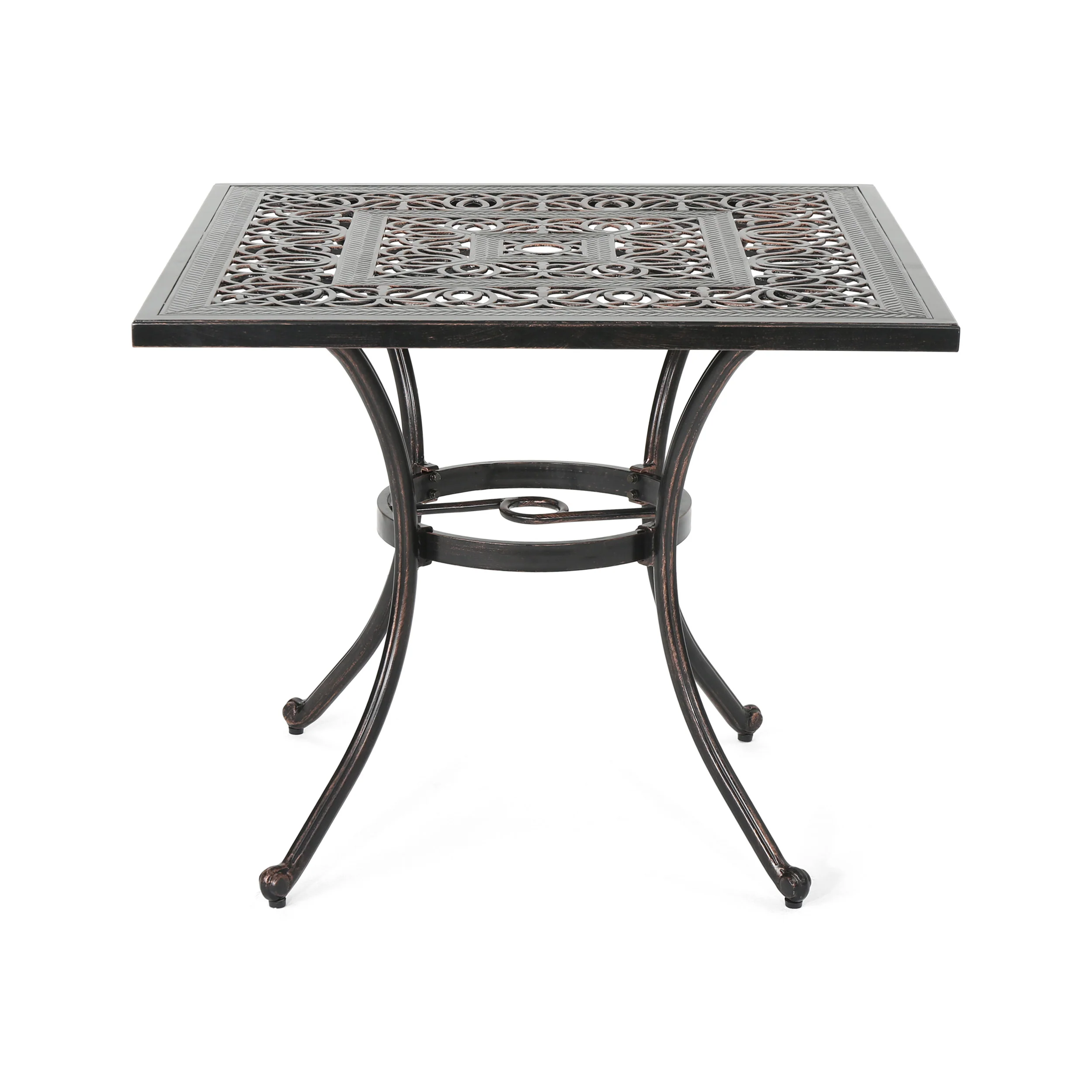 Jamie Outdoor Square Cast Aluminum Dining Table, Shiny Copper - furnishings