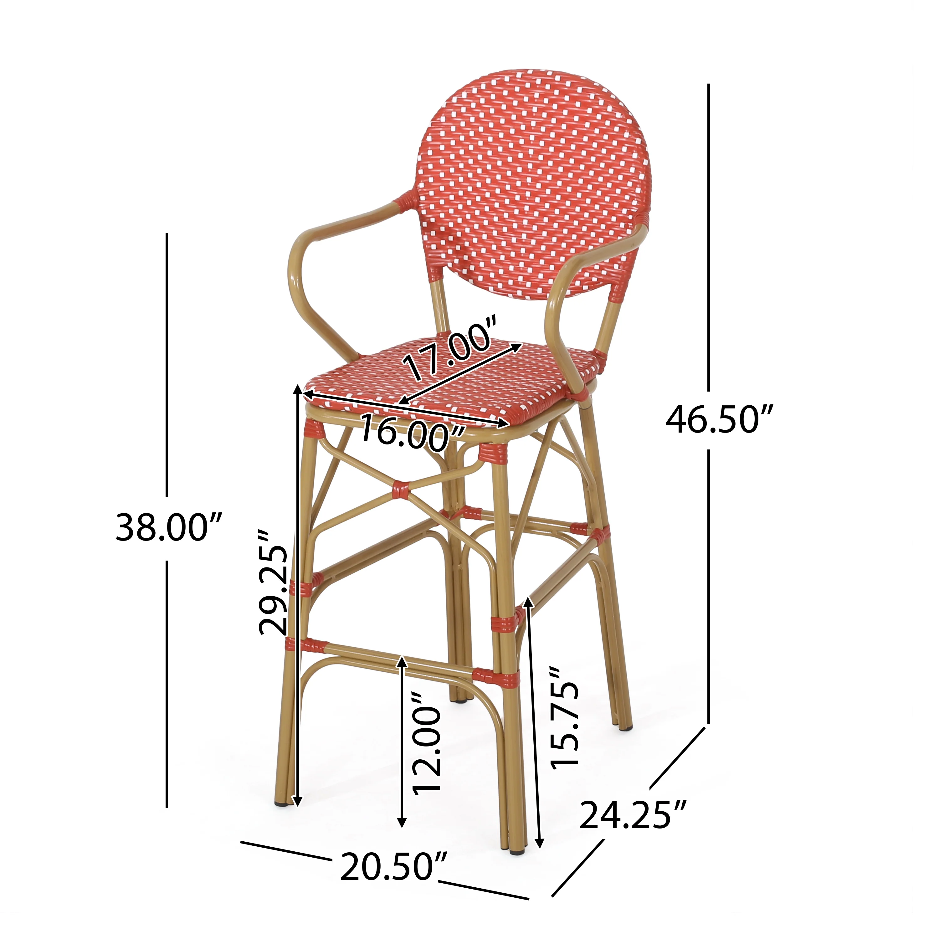 Danberry Outdoor Wicker and Aluminum 29.5 Inch French Barstools, Set of 4 - furnishings
